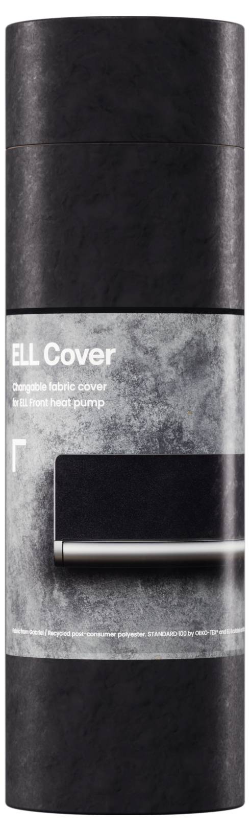 Čierny valcovitý kontajner s nápisom 'ELL Cover', zobrazuje minimalistický dizajn pre ochrannú krytku s pumpou.
