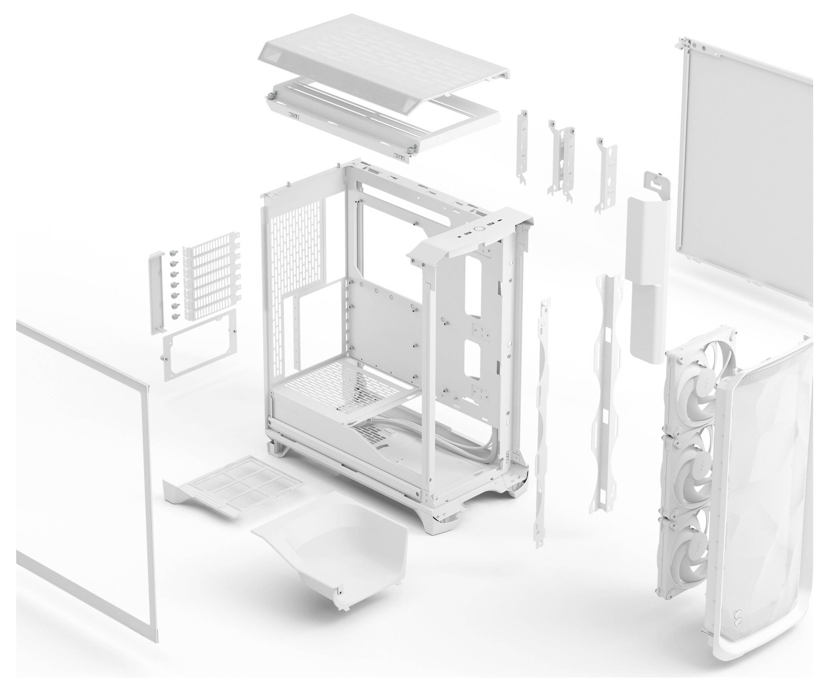 Fractal Design FD-C-MES3A-04 tower PC skrinka biela bočné okno, prachový filter, 3 predinštalované ventilátory-13