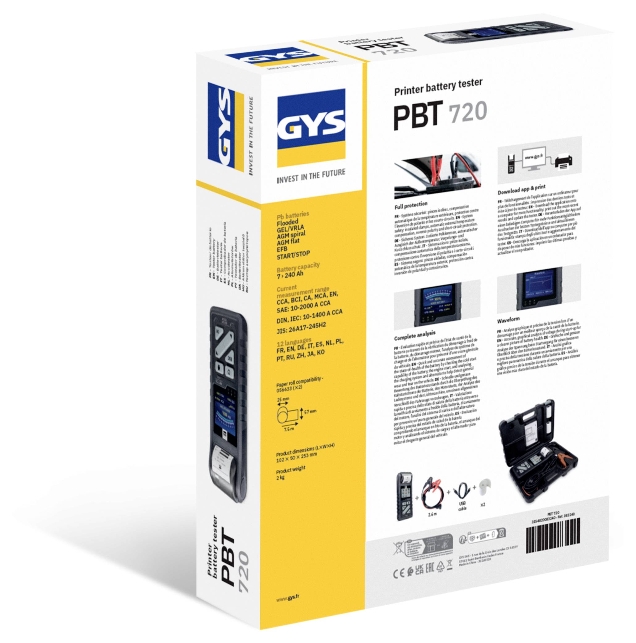 GYS BATTERIETESTER PBT720 - START/STOP tester autobatérií, vhodné pre štart / stop, 26 cm x 10.5 cm x 0.5 cm-3