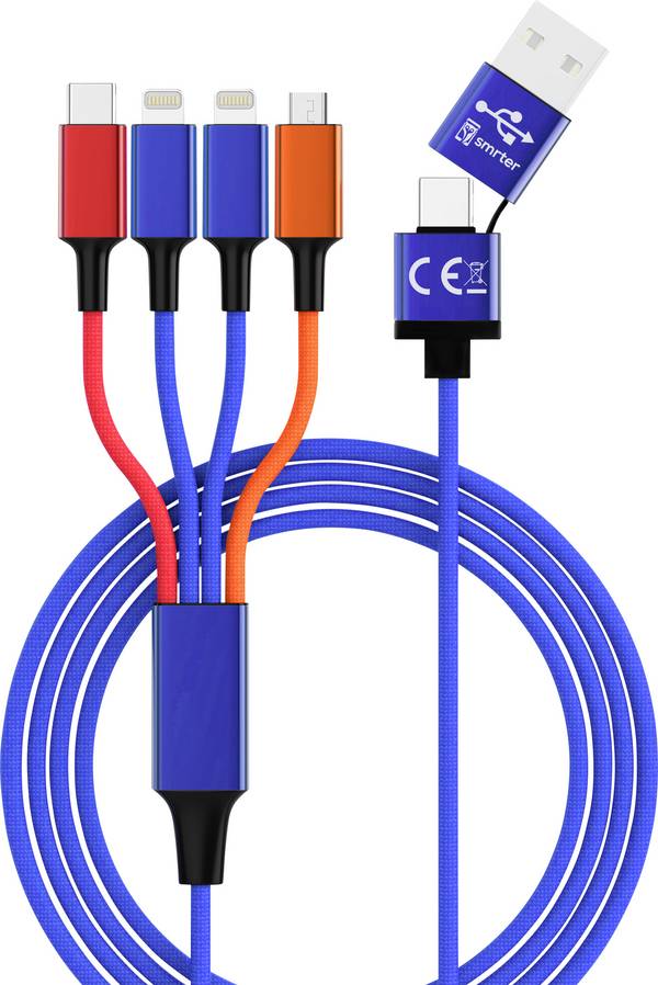 Smrter Nabíjací kábel USB USB-C ® zástrčka 120 cm viacfarebná textilný plášť SMRTER_ELITE_L_MIX