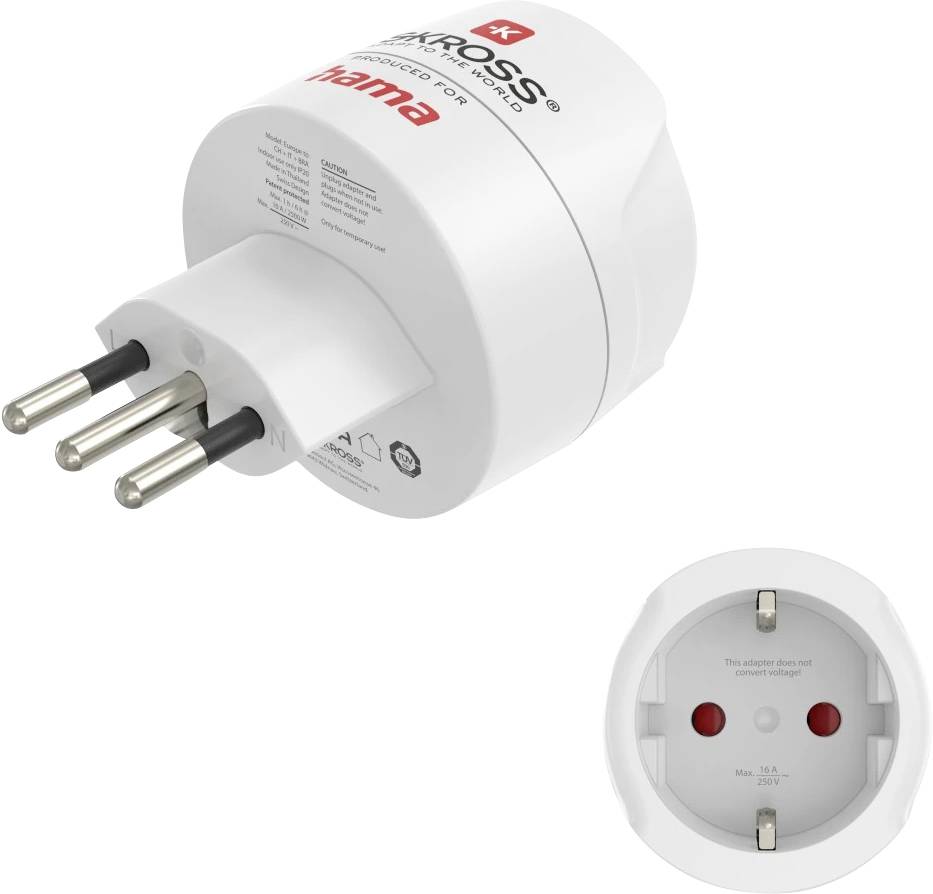 Hama 00223484 Adattatore da viaggio Reiseadapter Typ J, L, N, 3-polig, für die Schweiz, Italien und Brasilien