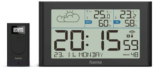 Hama Wetterstation Sylt, mit Außensensor, Funk, Wecker, Schwarz 00222216 Stazione meteo digitale senza fili