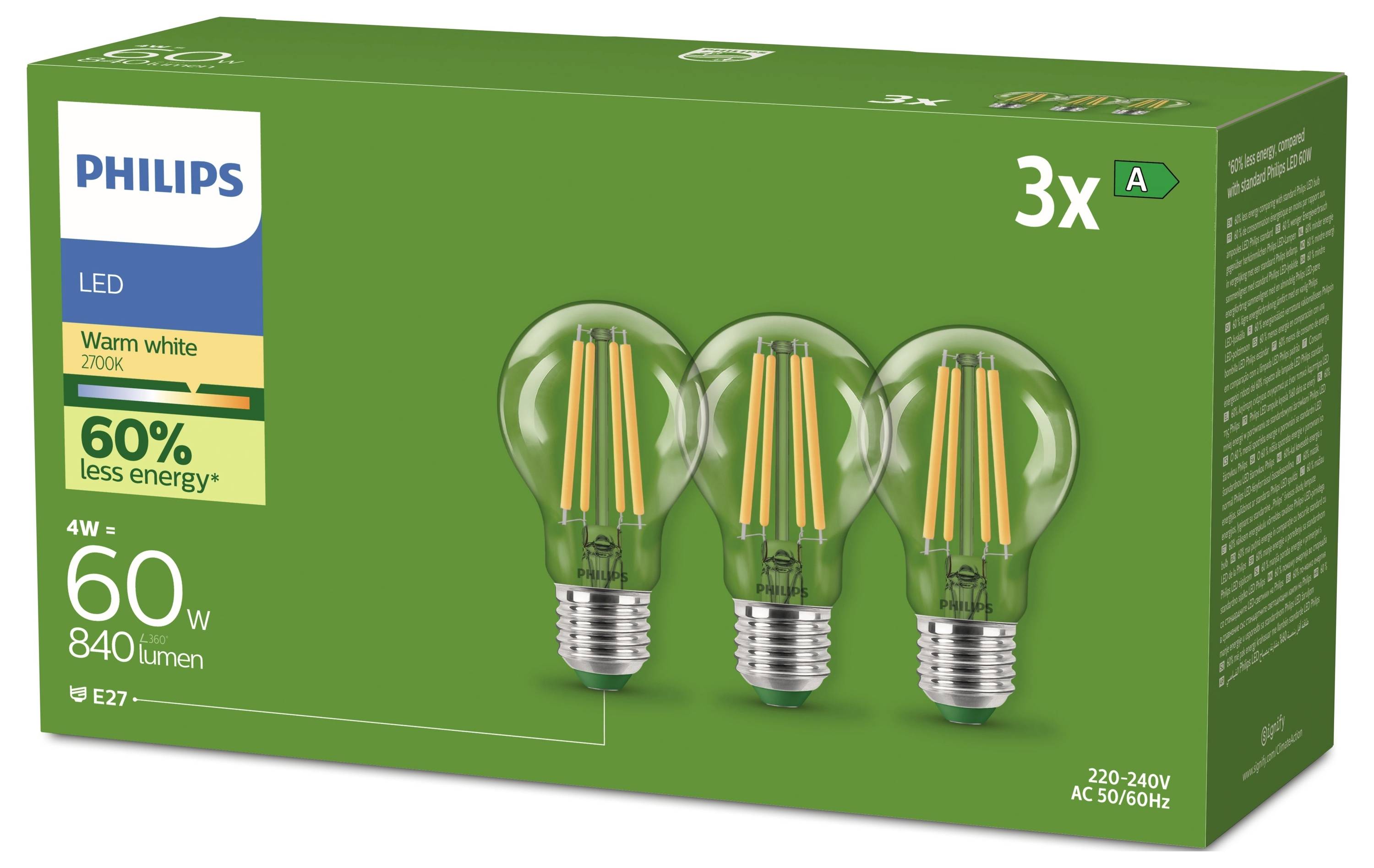 Philips 8720169283886 LED En.trieda 2021 A (A - G) E27 4 W = 60 W teplá biela 3 ks-1