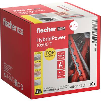 Red Fischer HybridPower 10x90 T zásuvková krabica s obrázkom produktu, označením "TOP INNOVATION" a počtom 10 kusov.