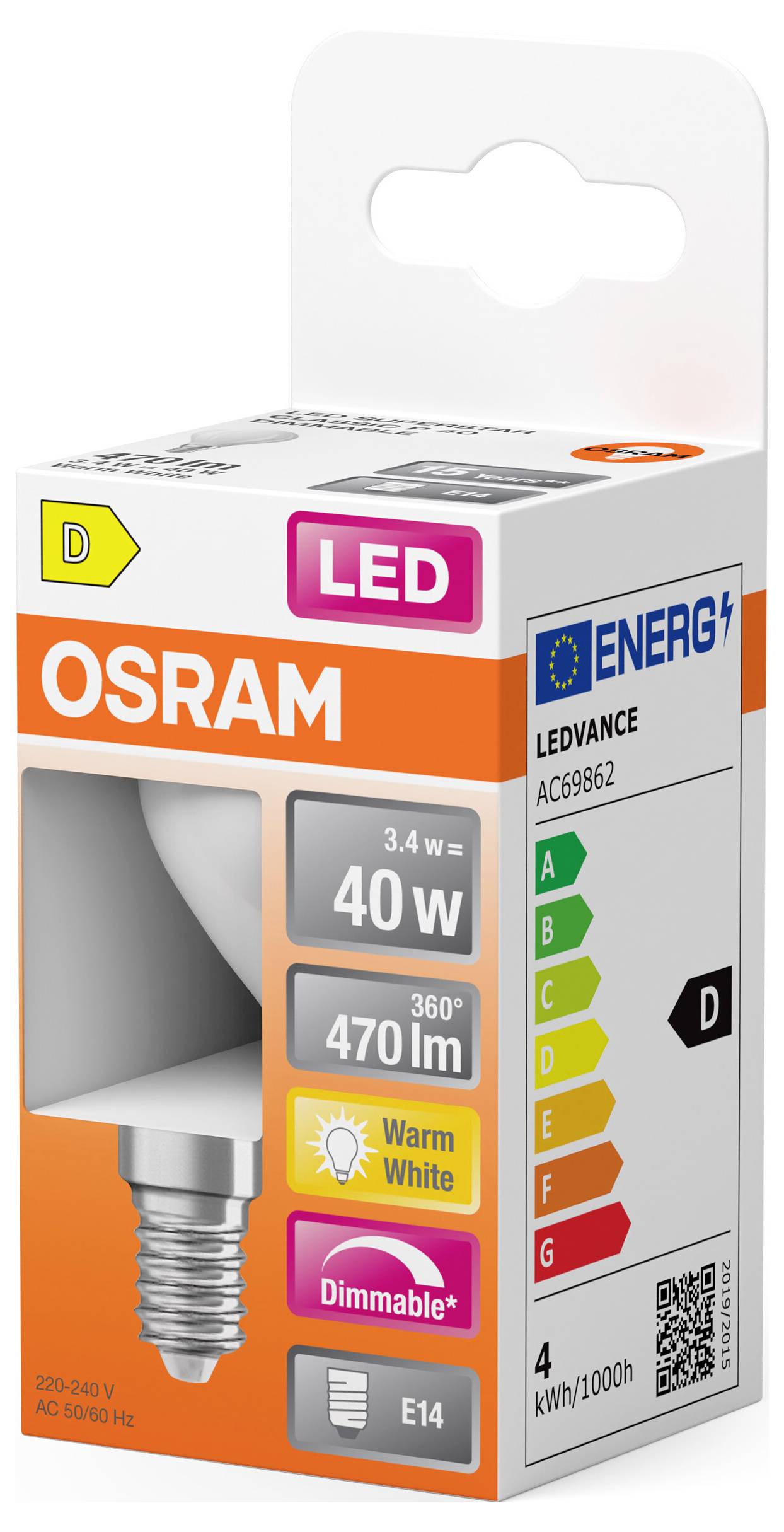 OSRAM HOMELIGHTING 4099854444906 LED En.trieda 2021 D (A - G) E14 3.4 W teplá biela (Ø x v) 45.00 mm x 45.00 mm 1 ks-2
