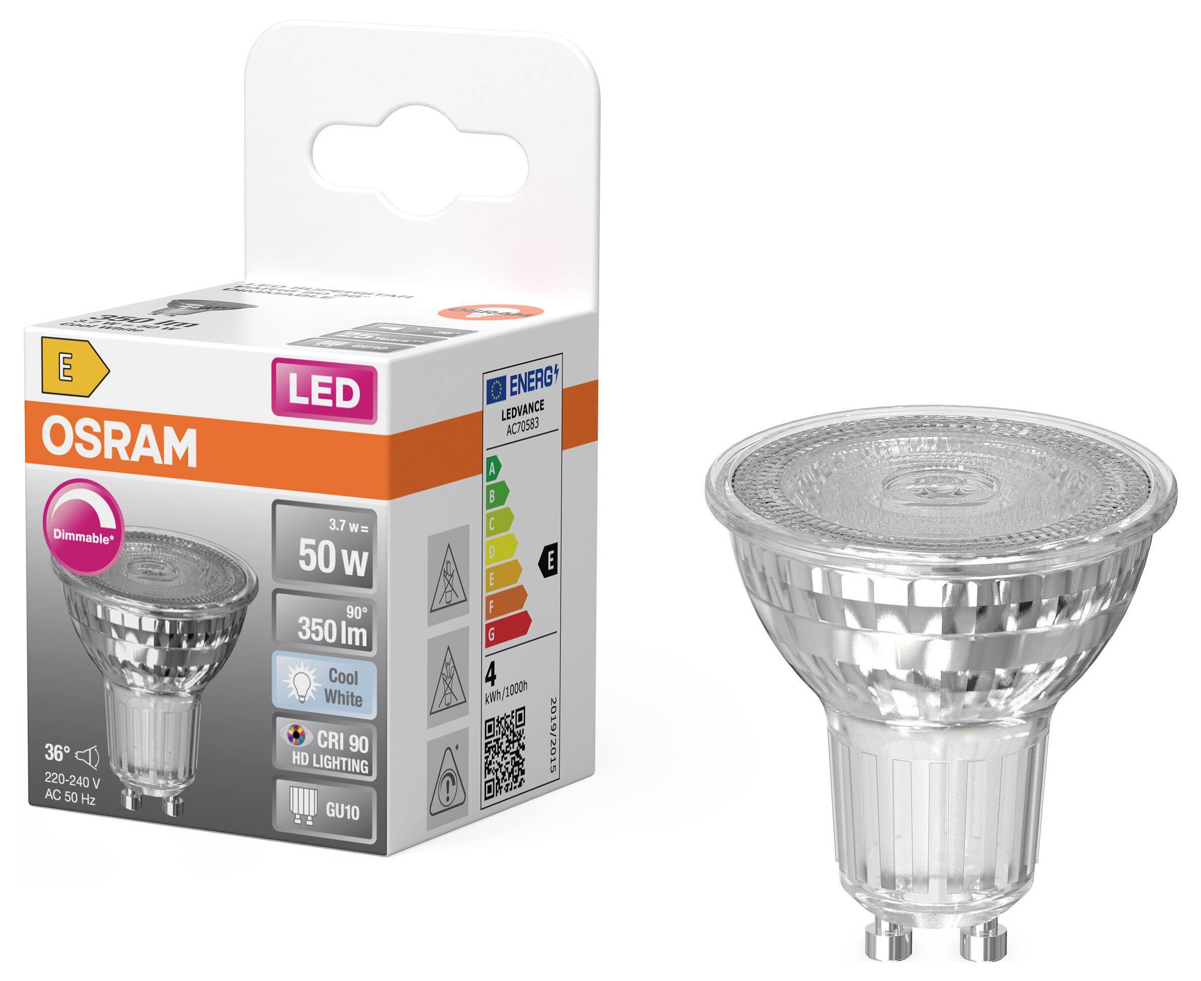 OSRAM HOMELIGHTING 4099854457500 LED reflektor En.trieda 2021 E (A - G) GU10 3.7 W chladná biela (Ø x v) 50.00 mm x 50.0-1