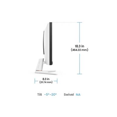Pohľadový nákres počítačového monitora zobrazujúci rozmery: výška 18,3 palcov (464,33 mm), hĺbka 8,3 palcov (211,74 mm), rozsah náklonu -5° až 20°. Bez možnosti otáčania.