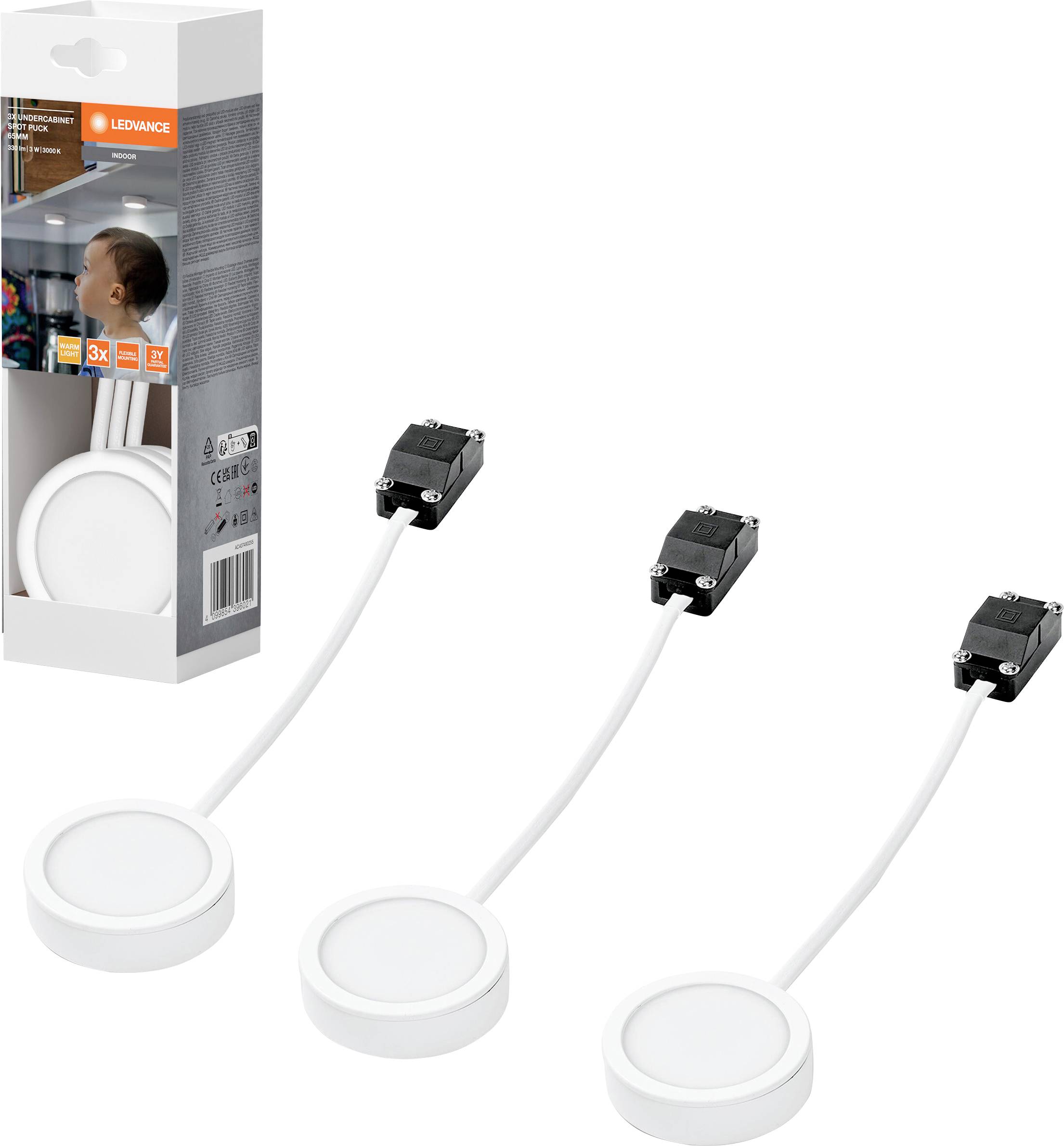 LEDVANCE Undercabinet Spot Puck 65mm 3 x 3W 830 White Lampada LED sottopensile 3.00 W Bianco caldo Bianco