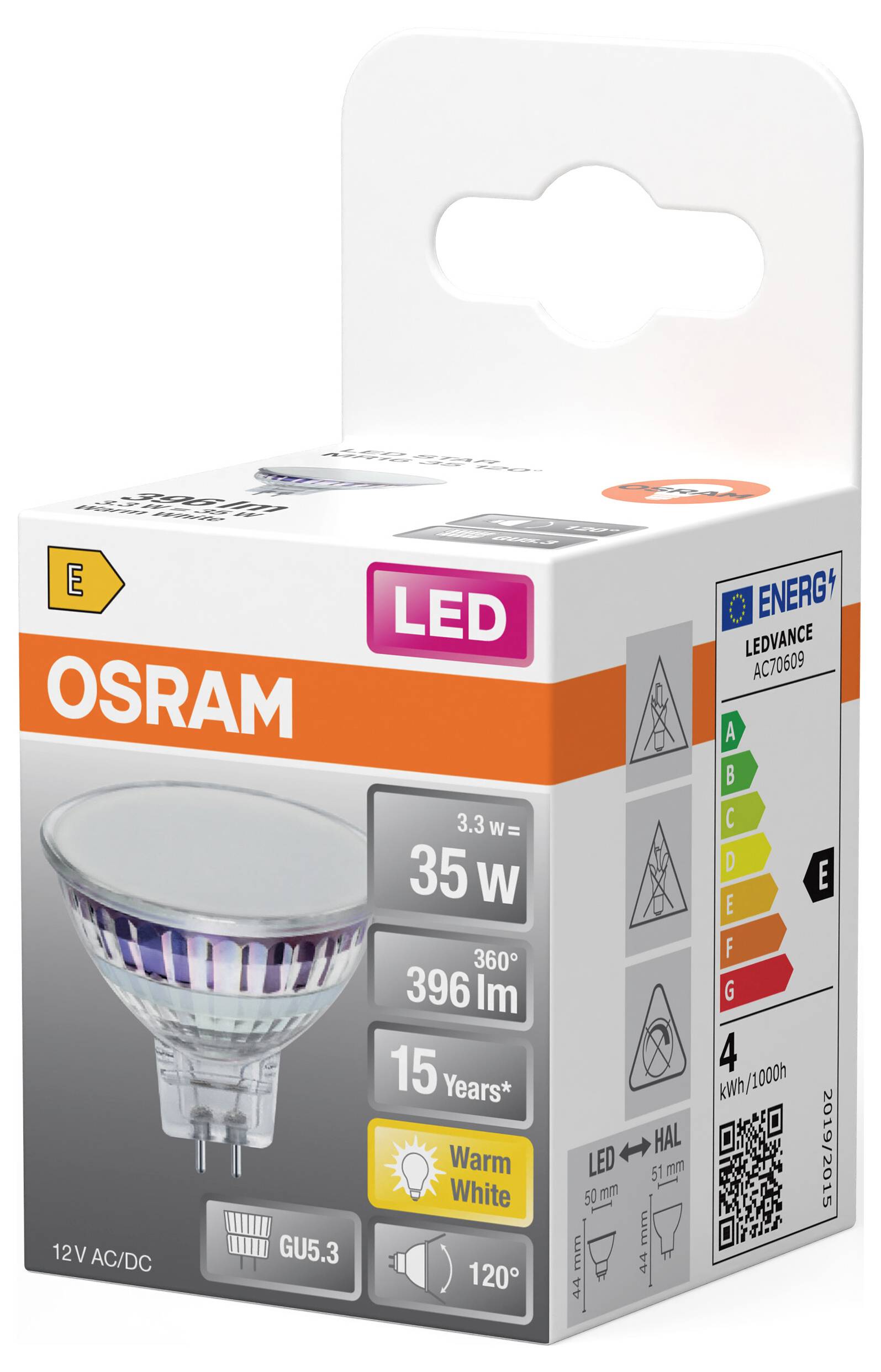 OSRAM HOMELIGHTING 4099854458408 LED reflektor En.trieda 2021 E (A - G) GU5.3 3.3 W teplá biela (Ø x v) 50.00 mm x 50.00-2