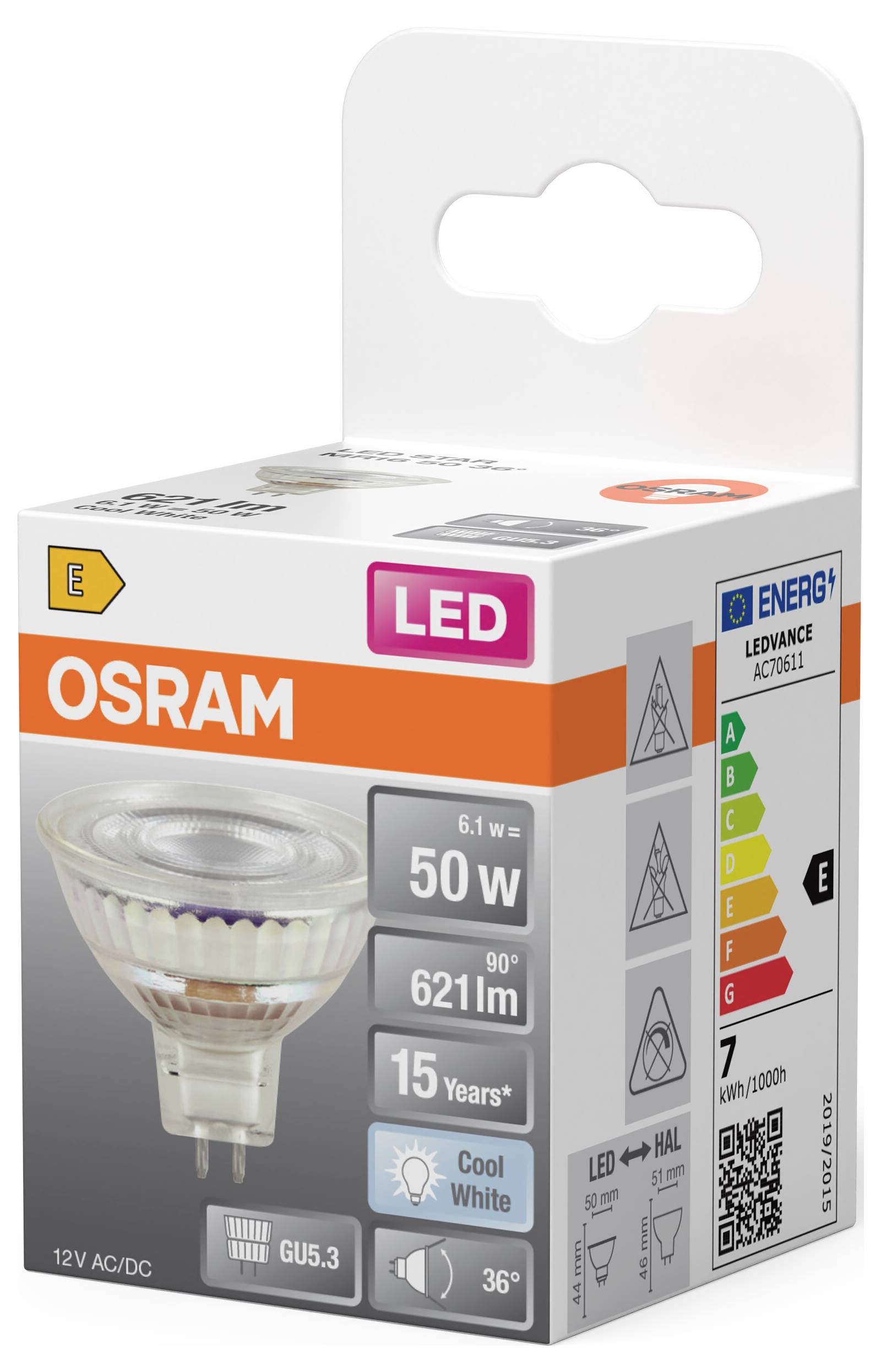 OSRAM HOMELIGHTING 4099854458446 LED reflektor En.trieda 2021 E (A - G) GU5.3 klasická žiarovka 6.1 W chladná biela (Ø x-2