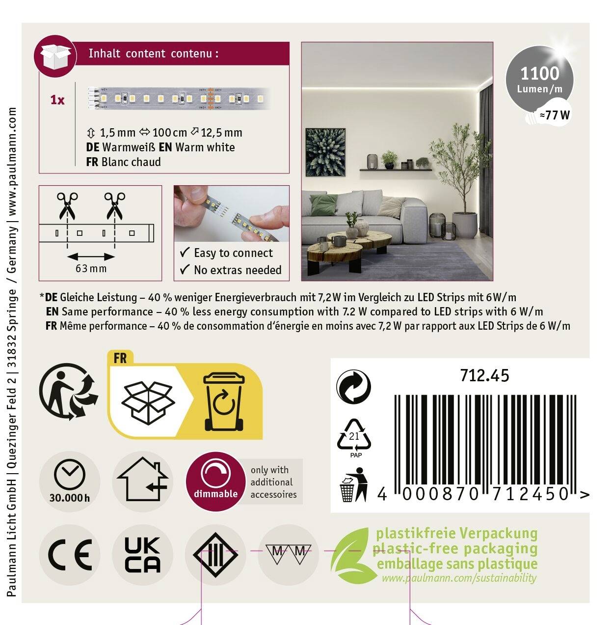 Paulmann MaxLED 1000 Erweiterung 71245 LED pásik konektor 24 V/DC 1 m teplá biela-10