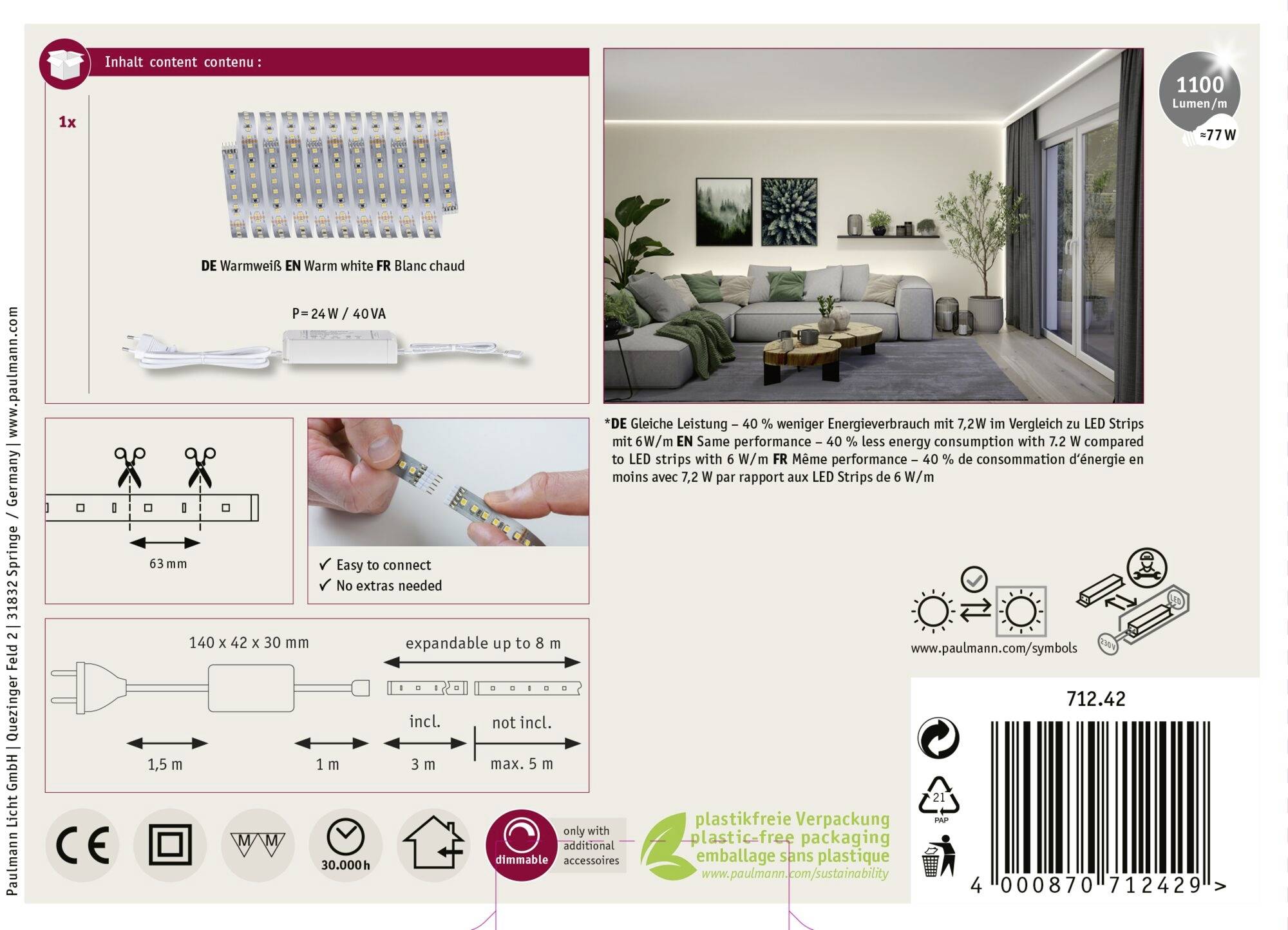 Paulmann LED Strip Basisset 71242 LED pásik 230 V 3 m teplá biela-8