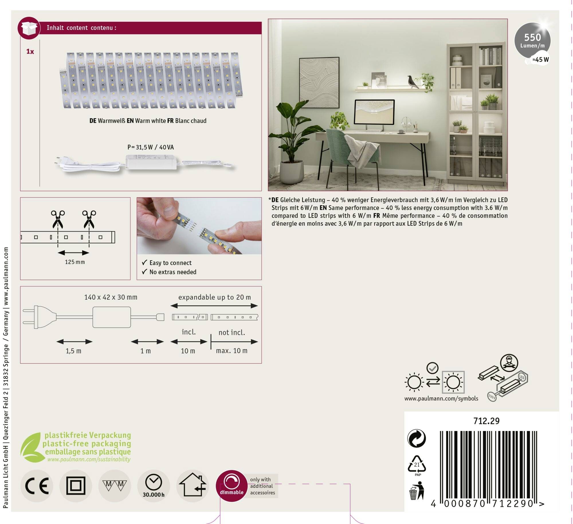 Paulmann MaxLED 500 Basisset 71229 LED pásik základná sada 230 V 10 m teplá biela-7
