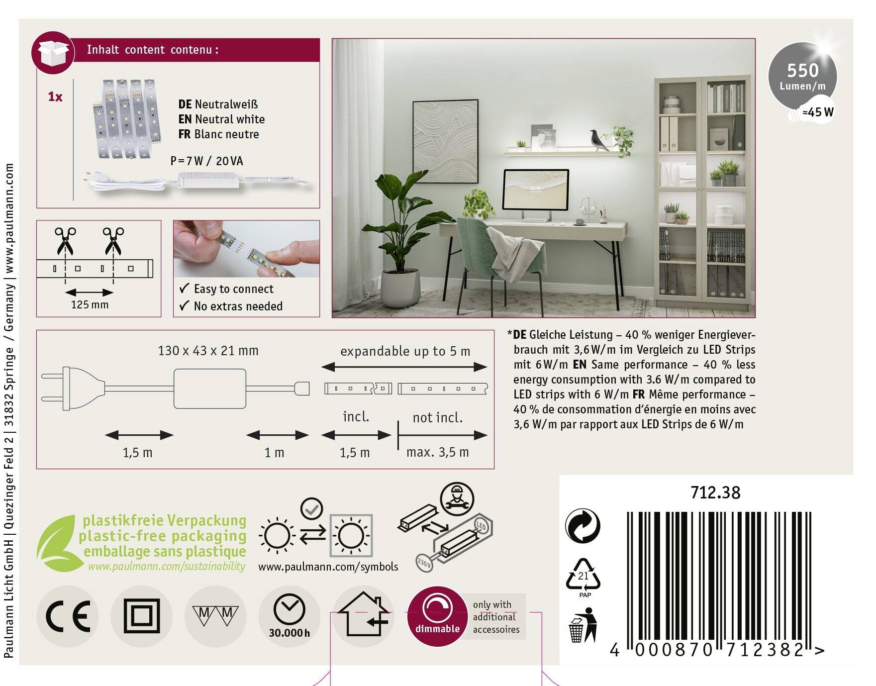 Paulmann 71238 LED pásik základná sada 230 V 1.5 m neutrálna biela-8