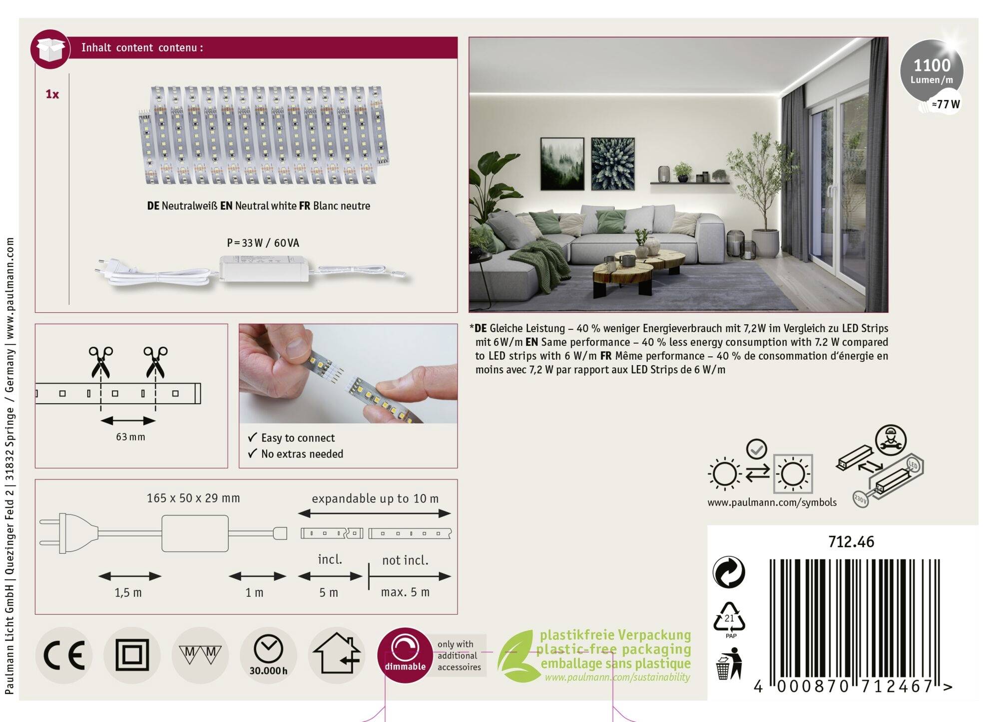 Paulmann MaxLED 1000 71246 LED pásik základná sada 230 V 5 m neutrálna biela-7