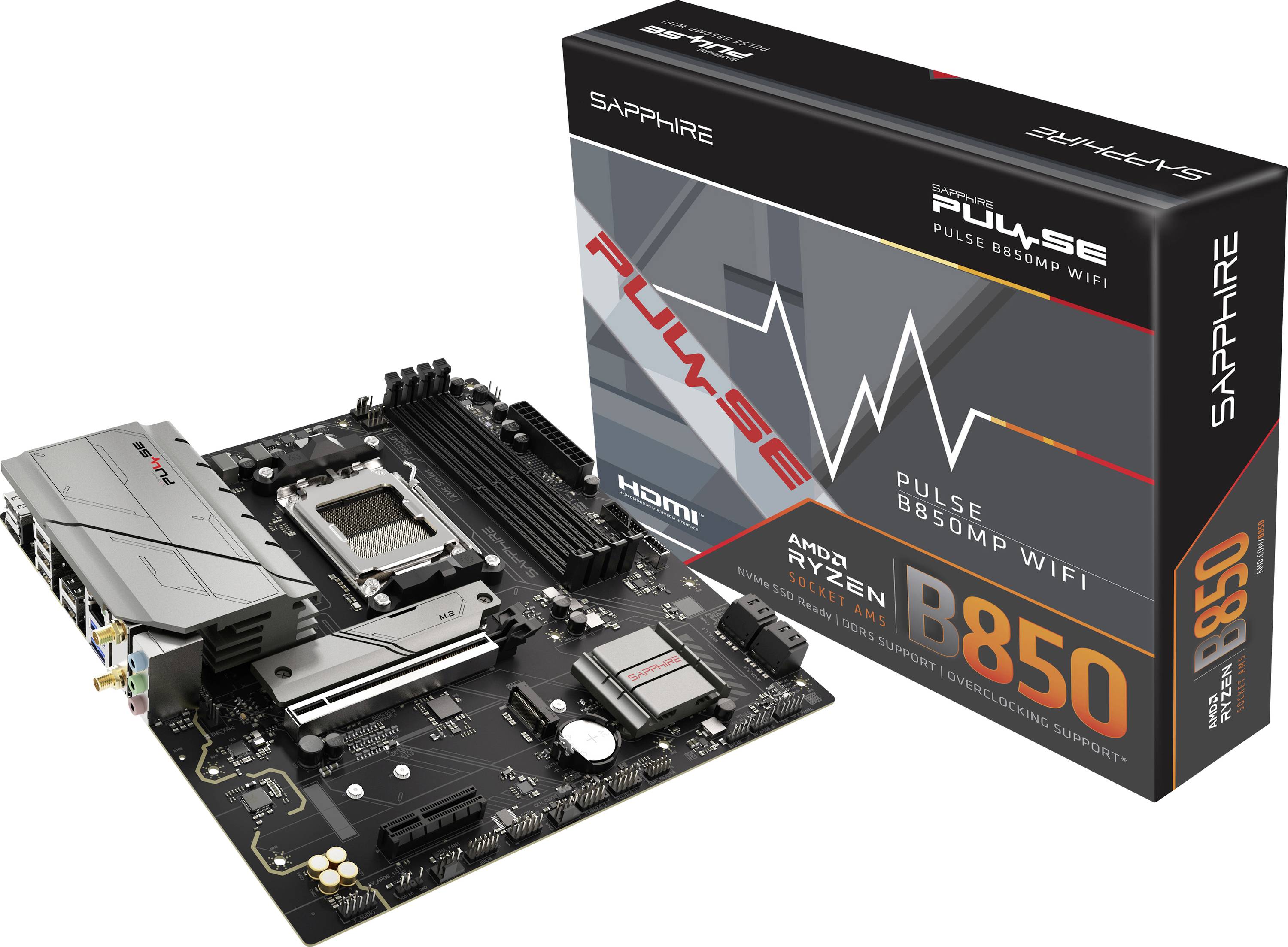 Sapphire 52123-04-40G Základná doska Socket AMD AM5 Tvarový faktor Micro-ATX Čipová sada základnej dosky AMD® B850-0