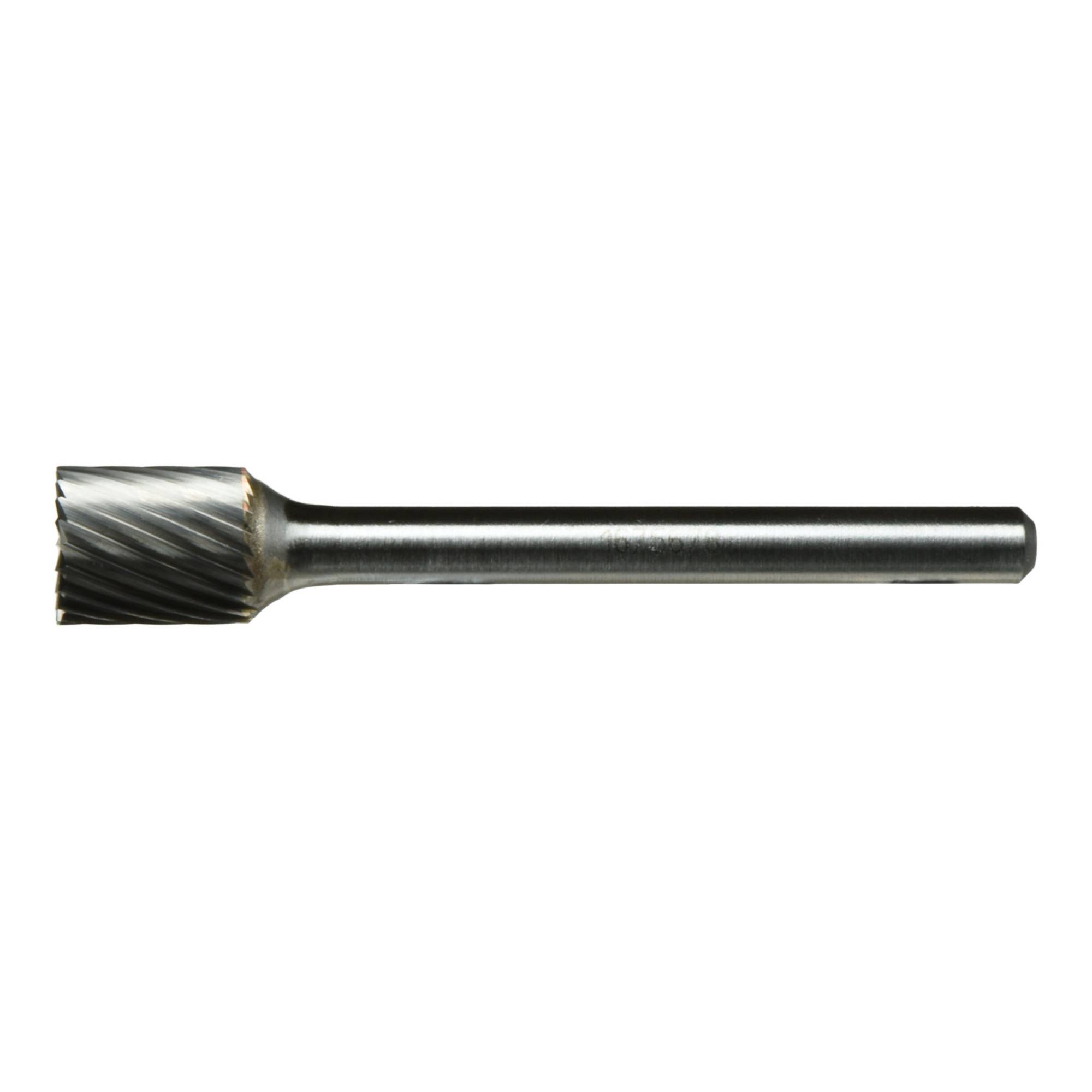 Valcový kovový rotačný pilník s textúrovanou reznou hlavou, používaný na tvarovanie alebo rezanie materiálov v mechanických a stolárskych prácach.