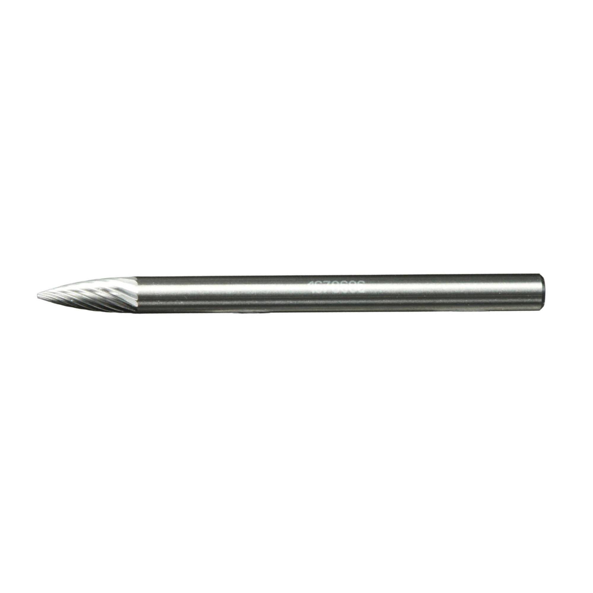 Valcový kovový rotačný nástroj s kužeľovitým hrotom, používaný na gravírovanie alebo tvarovanie materiálov.