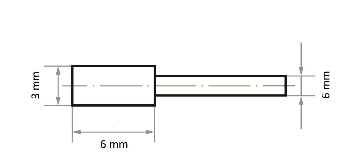 Horizontálny valec s priemerom 3 mm je pripojený k dlhšiemu obdĺžnikovému úseku so šírkou 6 mm. Celková dĺžka je 6 mm.