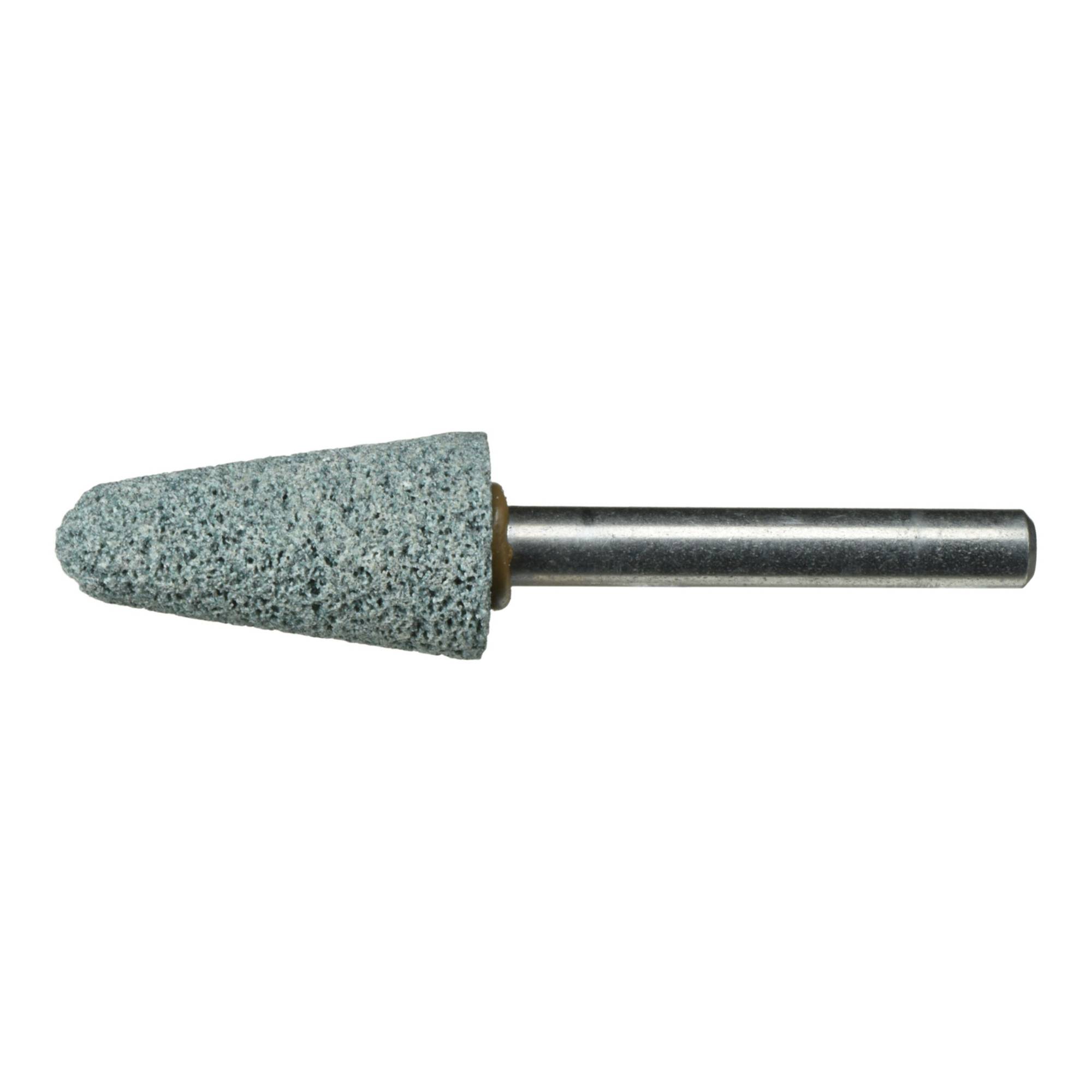 Šedý, kužeľovitý brúsny kameň s kovovým hriadeľom, určený na brúsenie alebo vyhladenie povrchov.