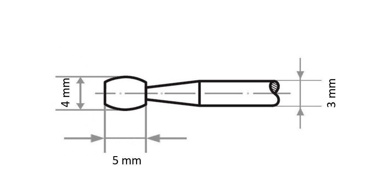 Technický výkres klinca/svorníka:<br>- Šírka hlavy: 4 mm<br>- Celková dĺžka: 5 mm<br>- Šírka hrotu: 3 mm