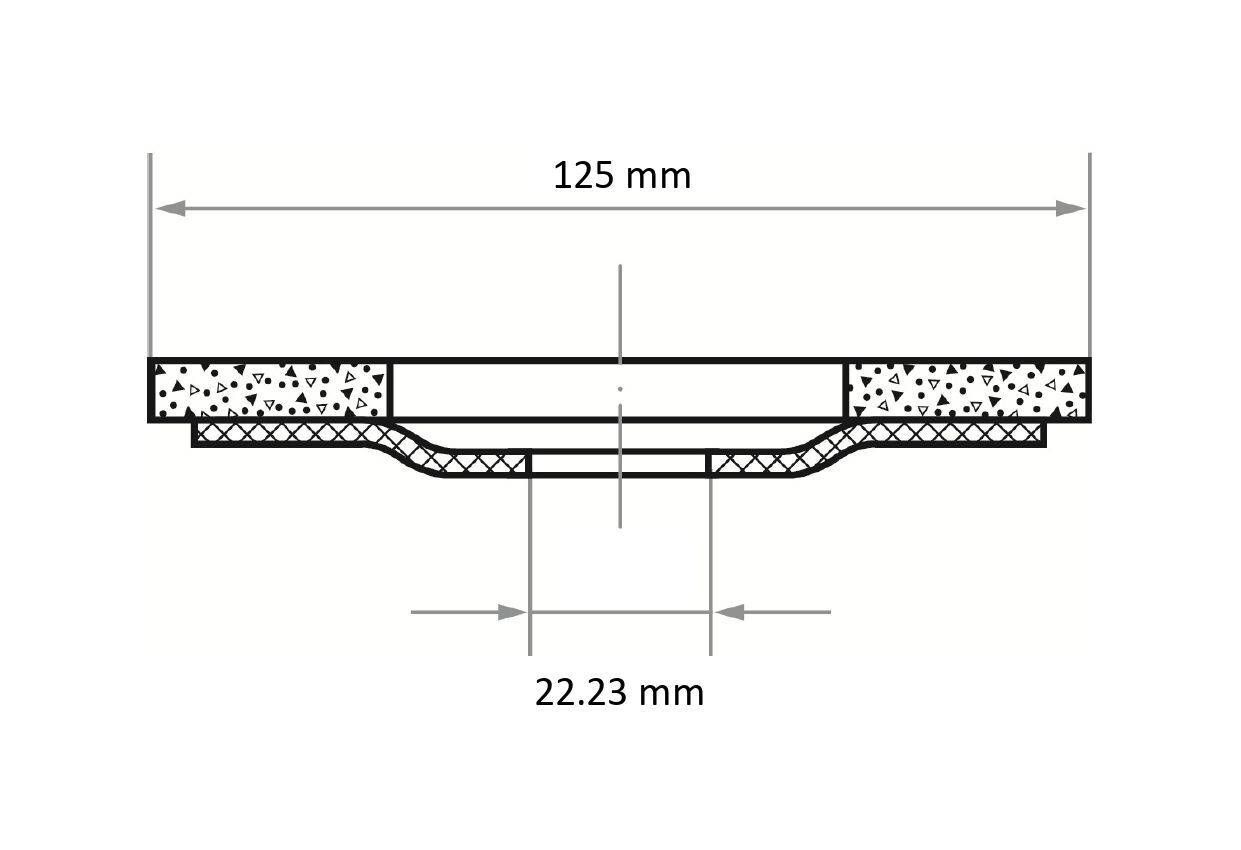 Priečny rez konštrukčného prvku, zobrazujúci šírku 125 mm a stredný úsek s rozmerom 22,23 mm.