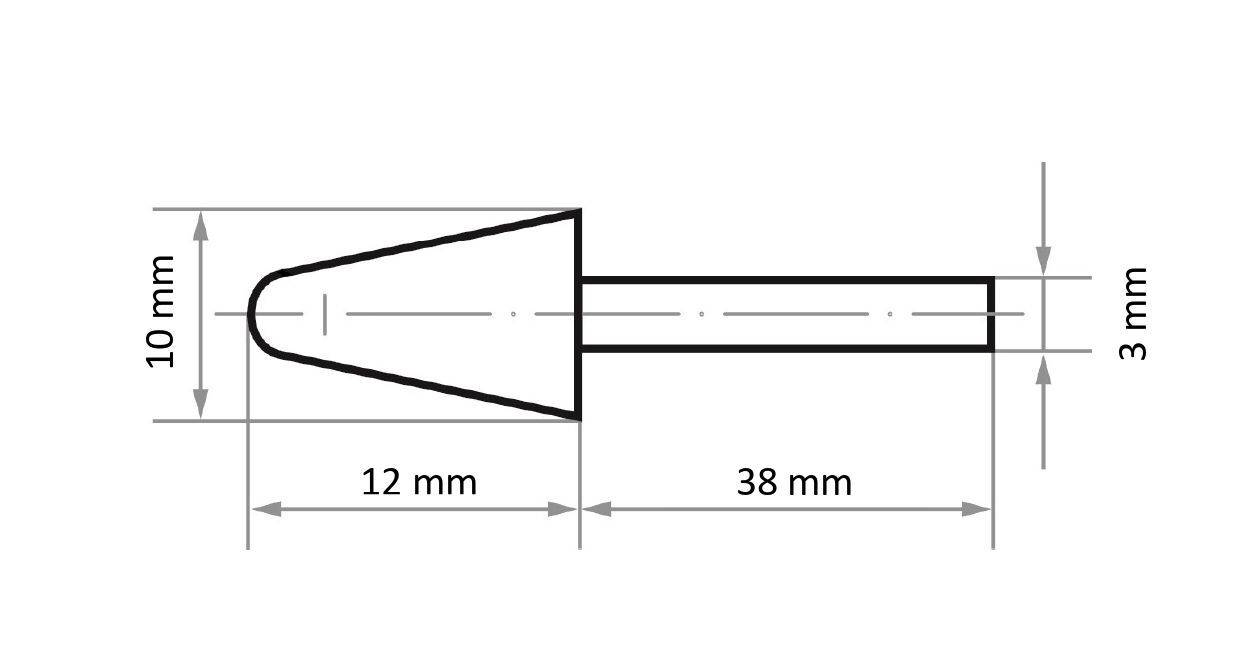 LUKAS-ERZETT A3705010123 Leštiaci kolík P3KE okrúhly kužeľovitý tvar 10x12 mm driek 3 mm plsť na leštiacu pastu Priemer -2