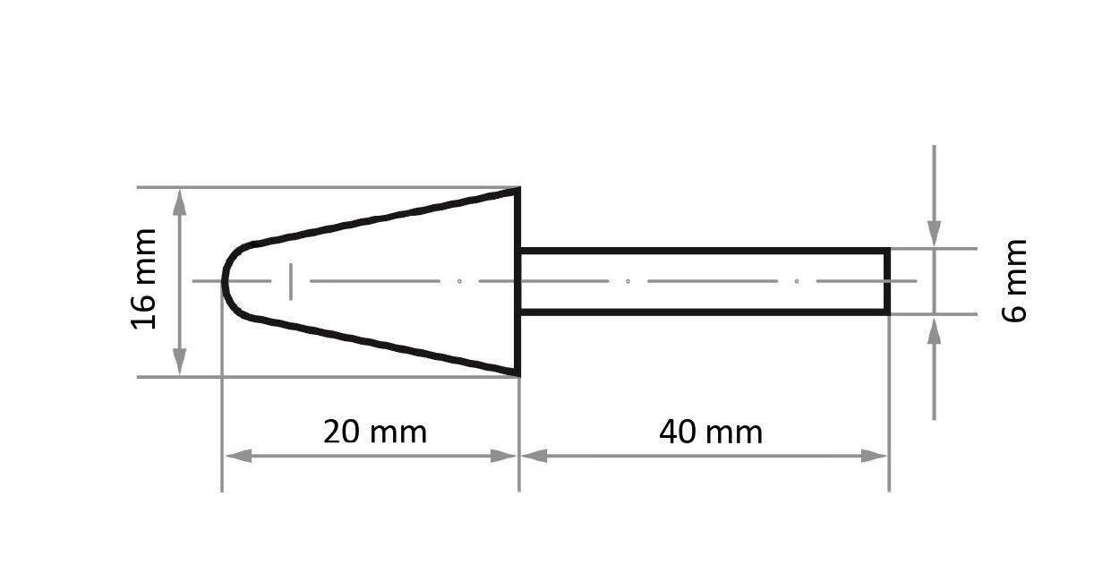 LUKAS-ERZETT A3705016206 Leštiaci kolík P3KE okrúhly kužeľovitý tvar 16x20 mm driek 6 mm plsť na leštiacu pastu Priemer -2