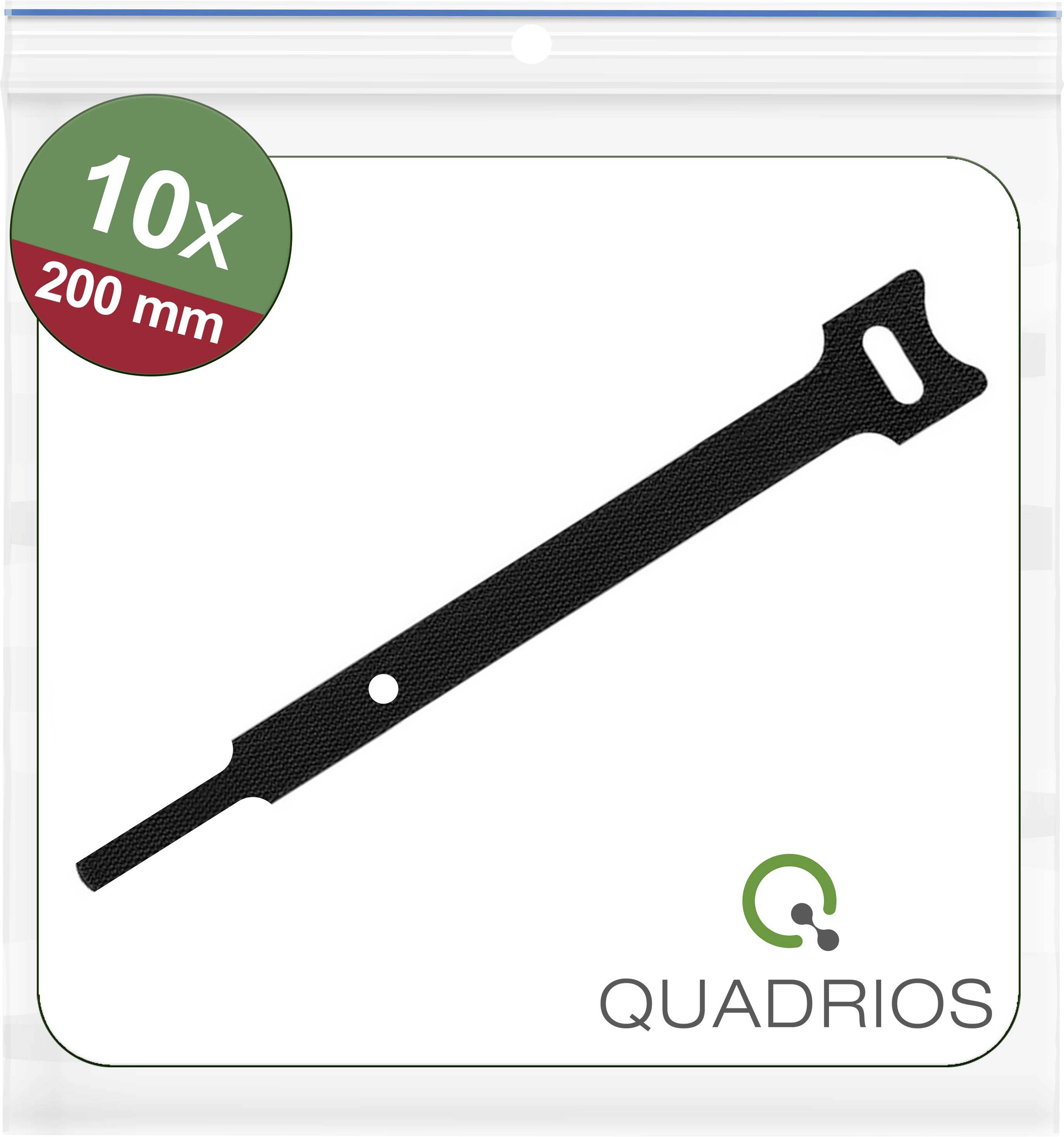 Branding 'Quadrios' so stredovou čiernou sťahovacou páskou označenou '10x 200 mm'.
