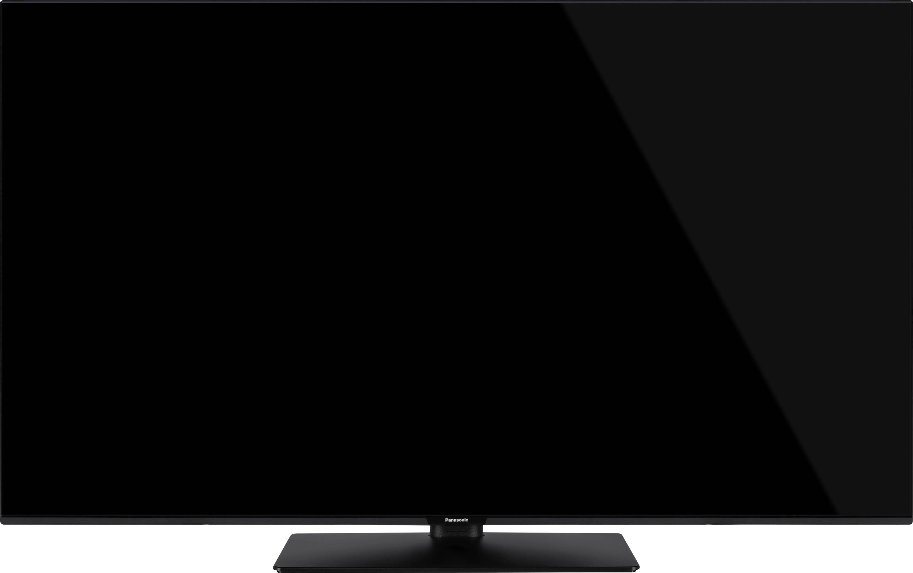 Televízor s plochou obrazovkou s čiernou obrazovkou a elegantným, moderným dizajnom.