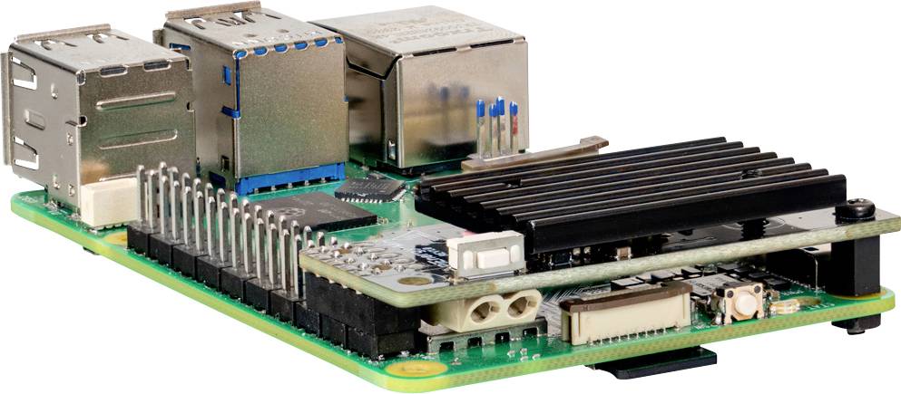 Jednodoskový počítač s USB portami, ethernetom a chladičom na svojom povrchu, používaný na výpočtové a vývojové projekty.