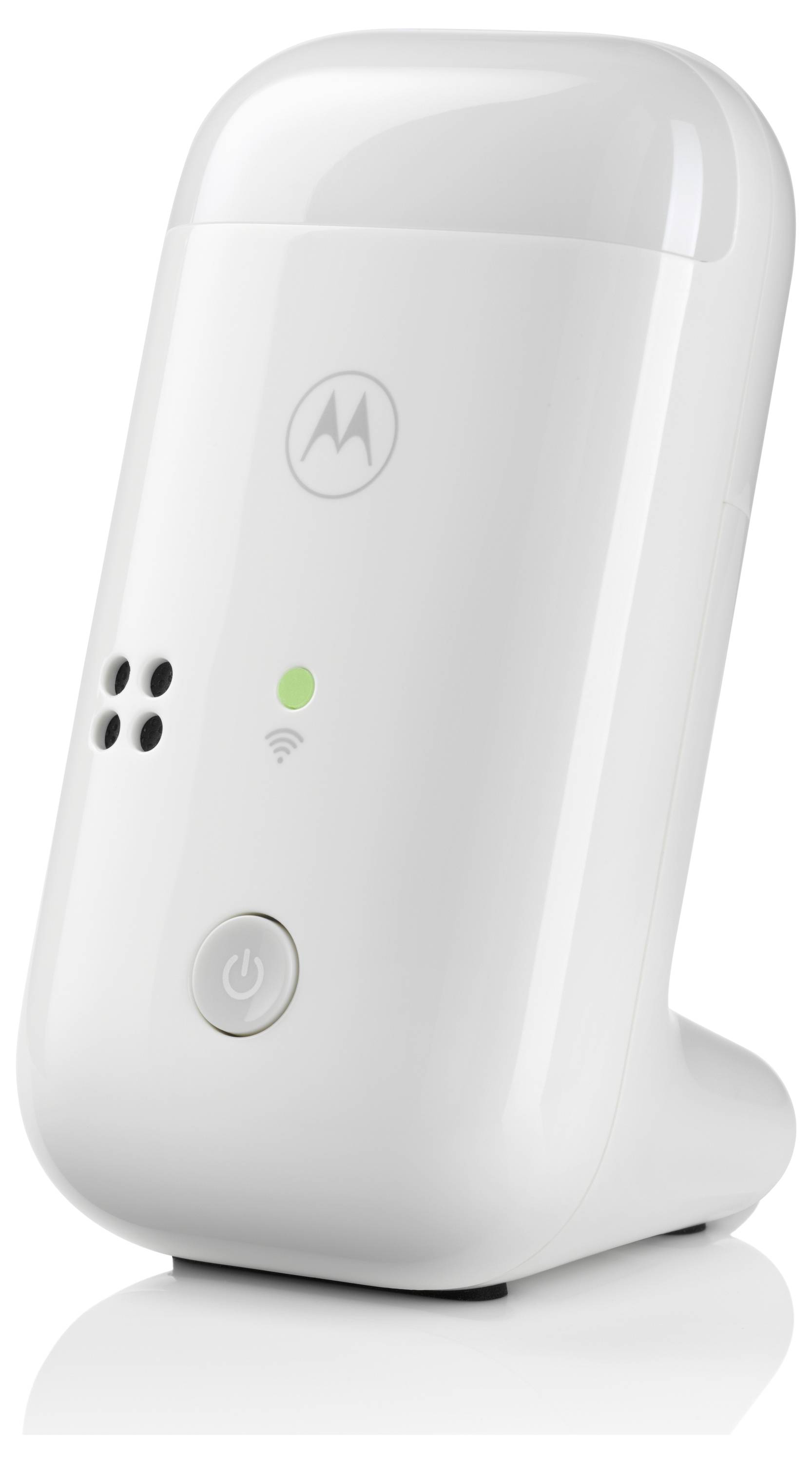 Biely elektronický prístroj s logom Motorola, napájacím tlačidlom a indikačnými svetlami, navrhnutý pre domáce použitie, stojaci vzpriamene na rovnom povrchu.