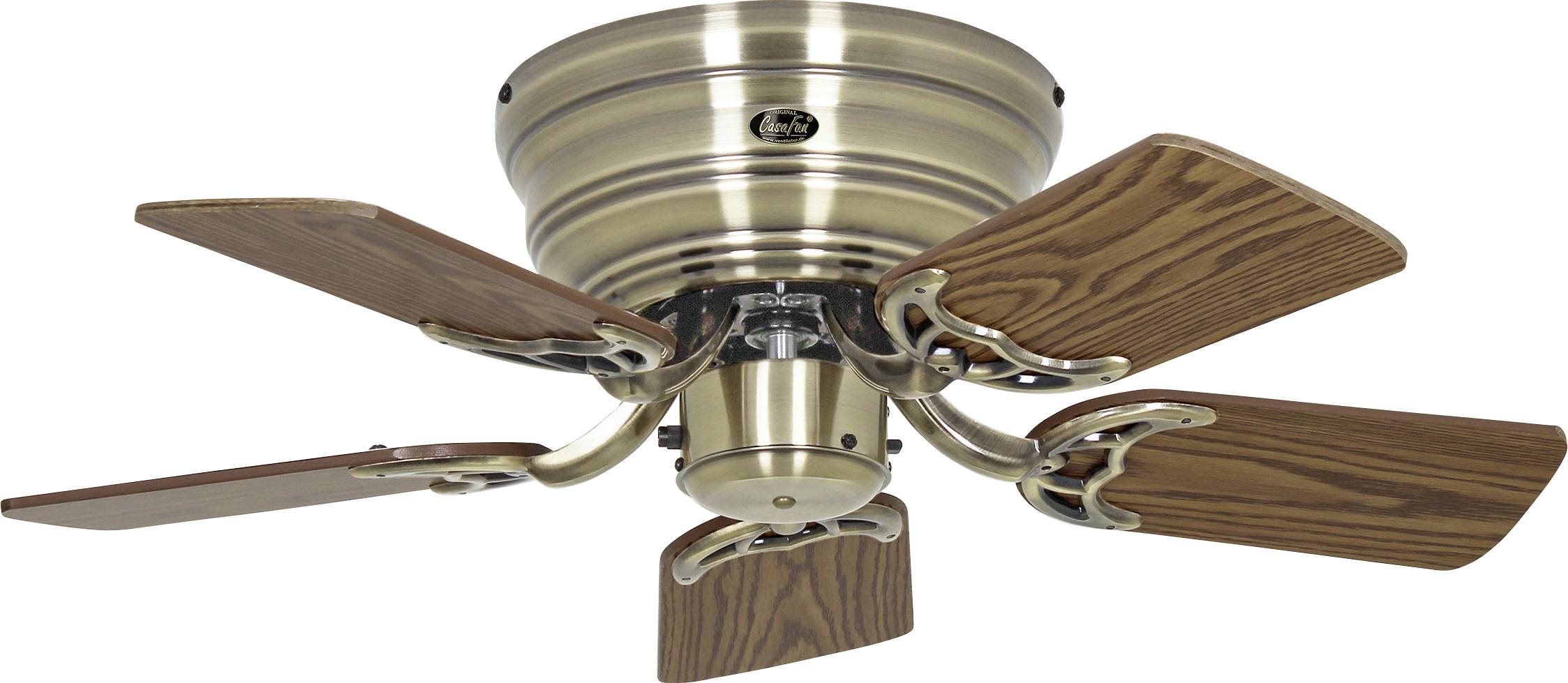 CasaFan FLAT 75-III MA-AH/AE Flügel Ahorn/Eiche Altholz Ventilatore da soffitto Ottone antico Pale reversibili, Funzione invernale