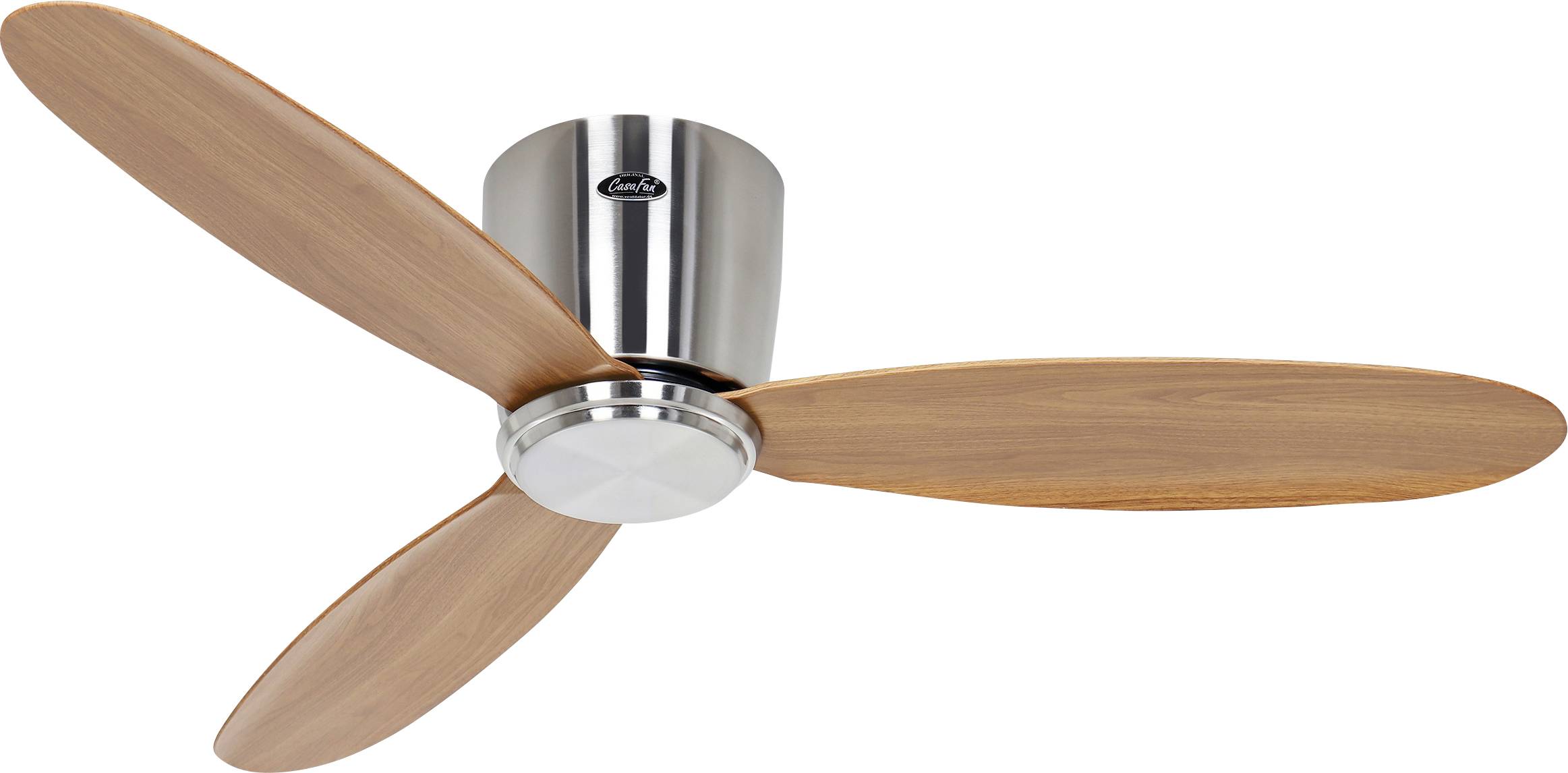 CasaFan ECO PLANO II 112 BN-EN WiFi Flügel Eiche natur Ventilatore da soffitto Cromo (spazzolato) con telecomando, Timer, Funzione invernale, controll