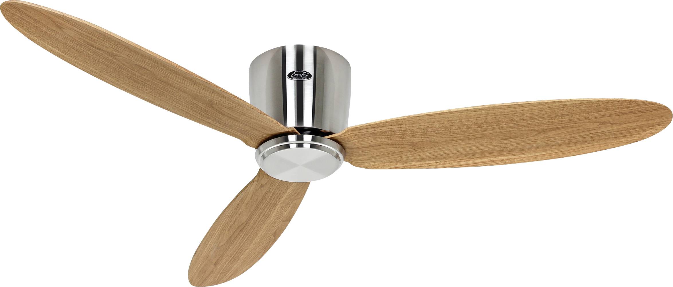 CasaFan ECO PLANO II 132 BN-EN WiFi Flügel Eiche natur Ventilatore da soffitto Cromo (spazzolato) con telecomando, Timer, Funzione invernale, controll