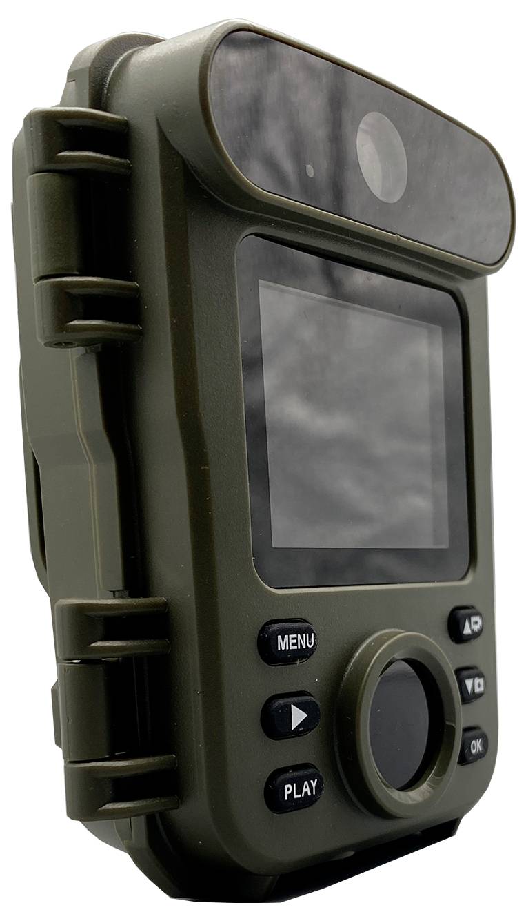 Kompaktný, odolný fotoaparát na pozorovanie voľne žijúcich živočíchov s LCD displejom a ovládacími tlačidlami pre navigáciu v menu a prezeranie záberov.