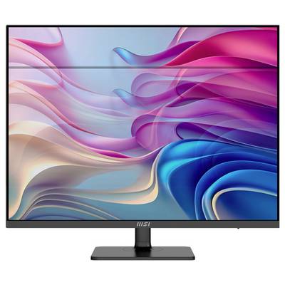 Moderný počítačový monitor zobrazujúci živý abstraktný vlnový vzor v ružovej a modrej farbe, s viditeľným logom na rámčeku.