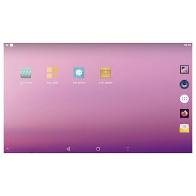 Pracovná plocha s ružovým pozadím zobrazujúca ikony pre 'DataWrapper', 'App Center', 'Web Service' a 'File Explorer'. Čas je zobrazený ako 03:20.