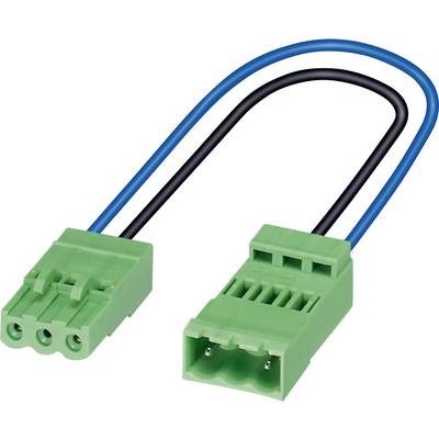 Dva zelené elektrické konektory prepojené modrými a čiernymi vodičmi, používané na bezpečné prepojenie elektrických obvodov.