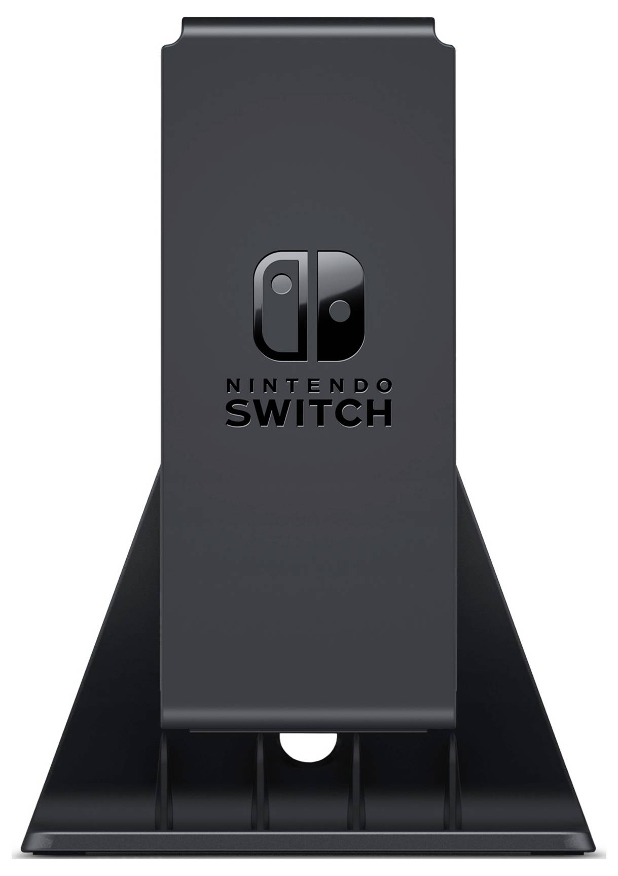 Čierny Nintendo Switch dokovacia stanica s logom, používaná na pripojenie konzoly k televízoru alebo nabíjanie zariadenia.