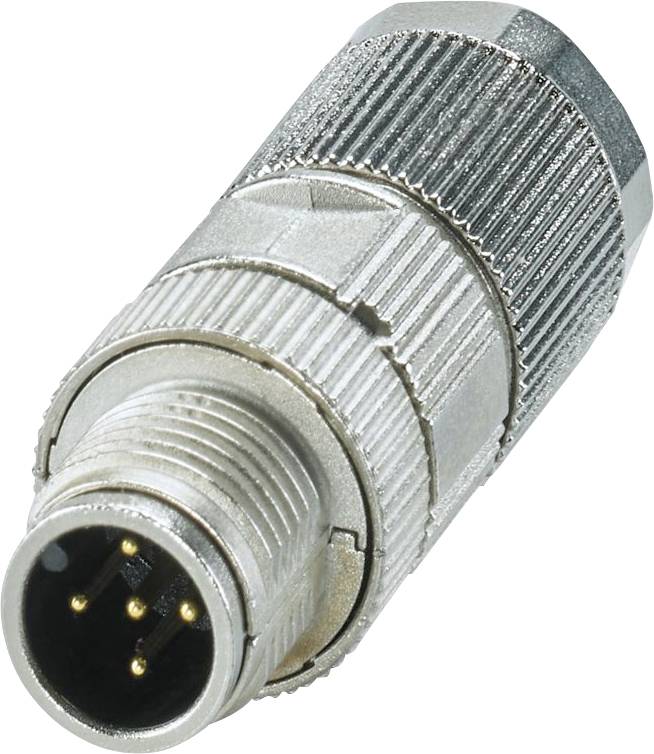 Kovový viacpinový konektor s rebrovaným úchopom, navrhnutý pre spoľahlivé elektrické pripojenie.