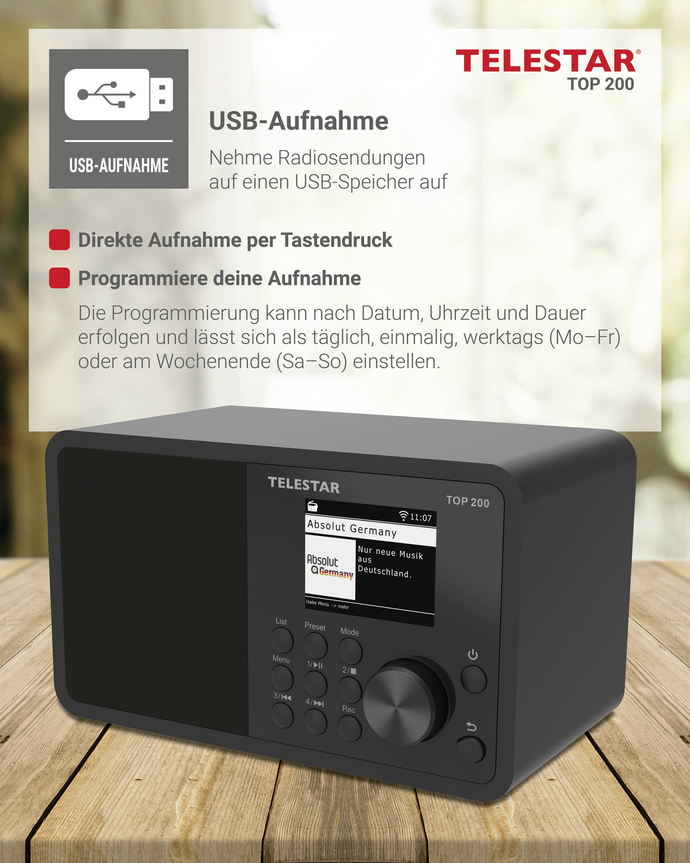 Telestar TOP 200 Schwarz 5700200 internetové prenosné rádio, internetové, DAB+, FM, čierna-8