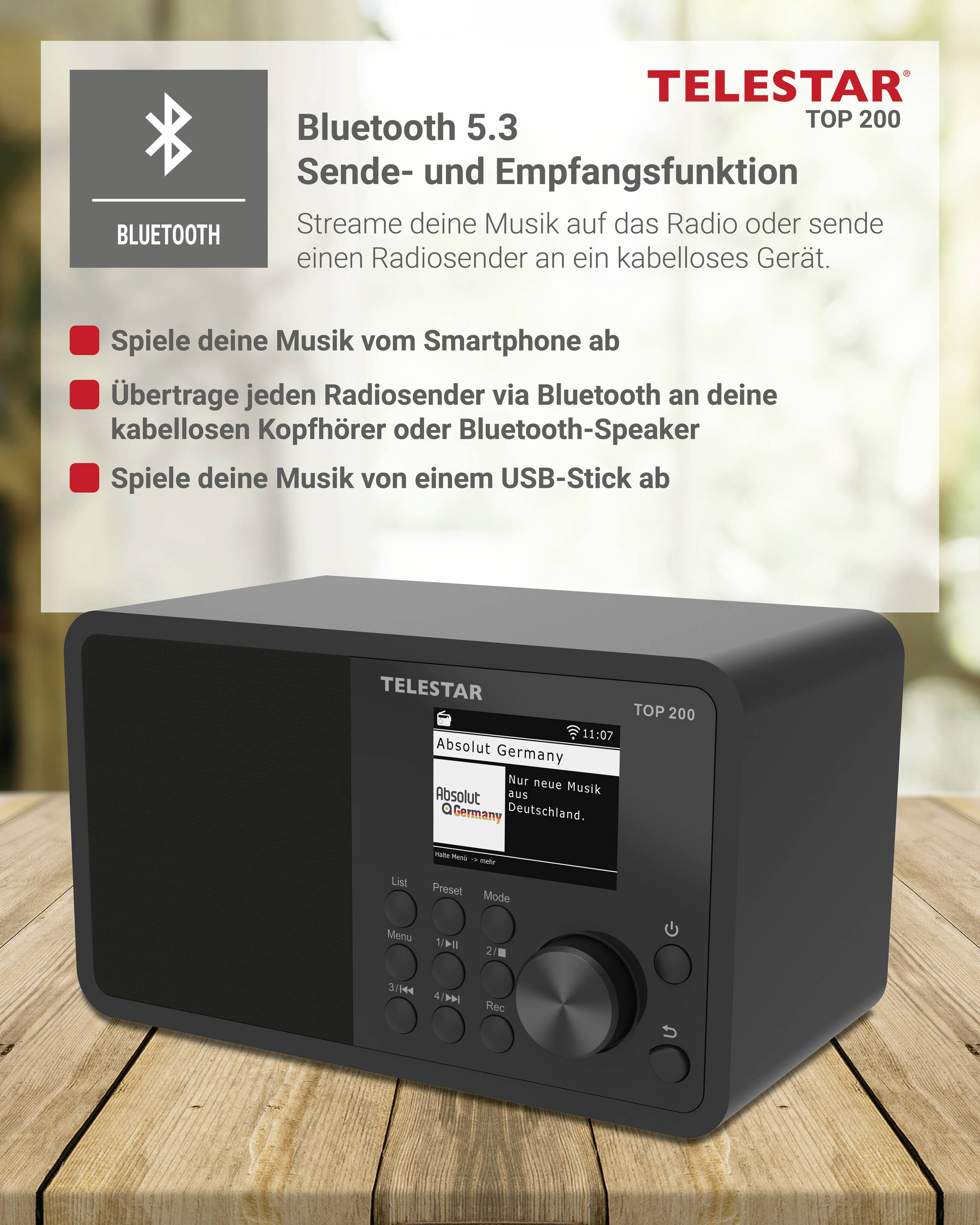 Telestar TOP 200 Schwarz 5700200 internetové prenosné rádio, internetové, DAB+, FM, čierna-9