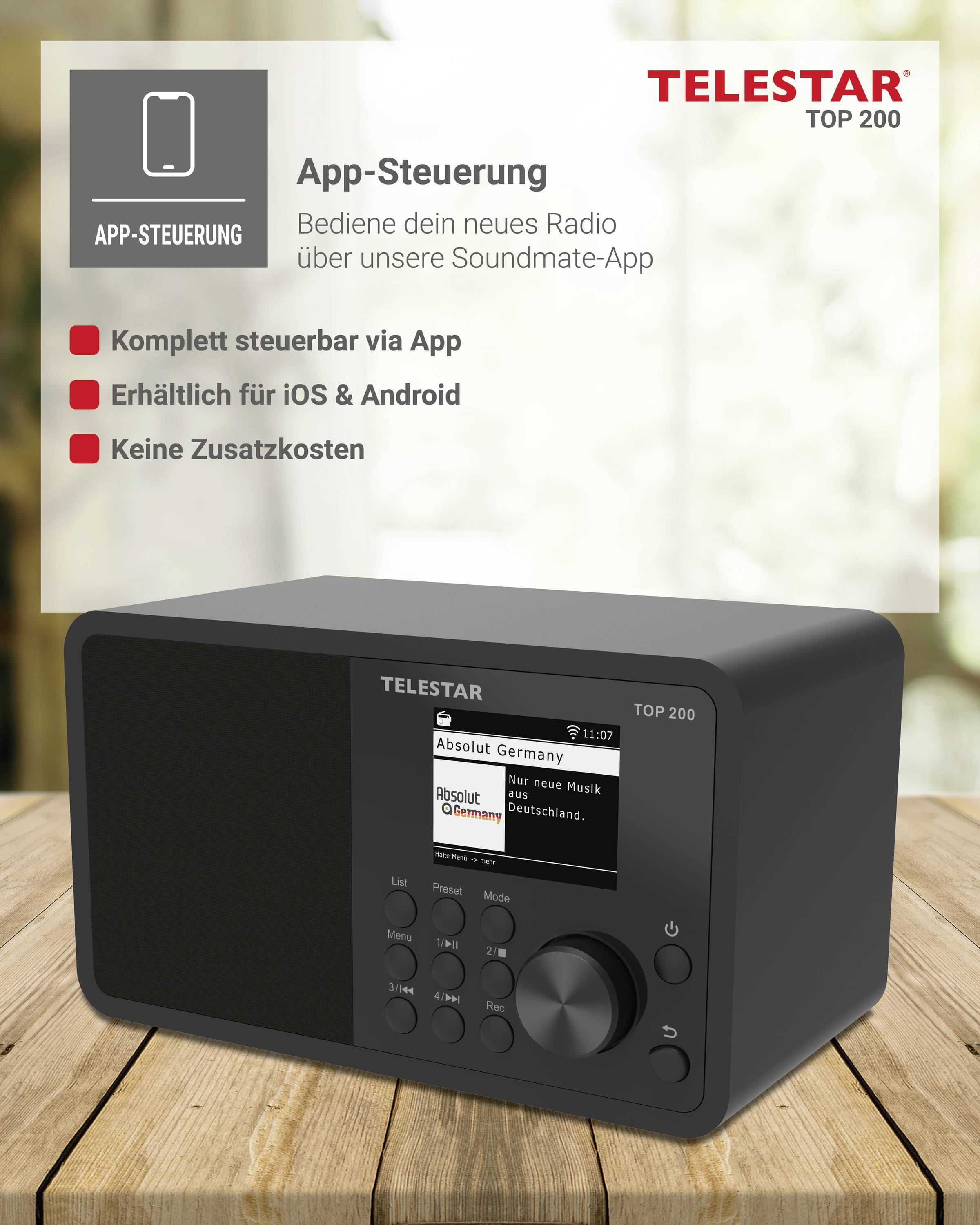 Telestar TOP 200 Schwarz 5700200 internetové prenosné rádio, internetové, DAB+, FM, čierna-11