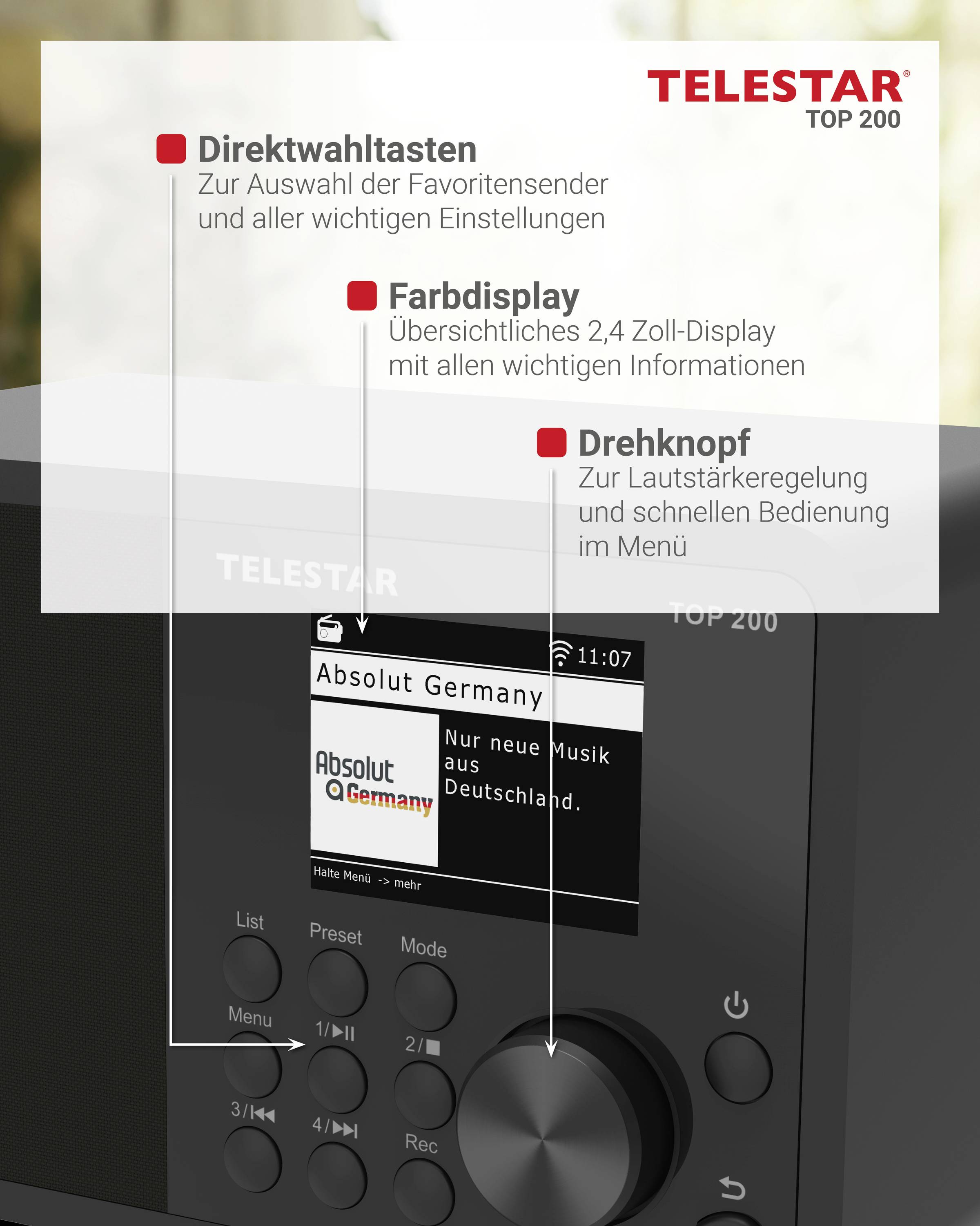 Telestar TOP 200 Schwarz 5700200 internetové prenosné rádio, internetové, DAB+, FM, čierna-14