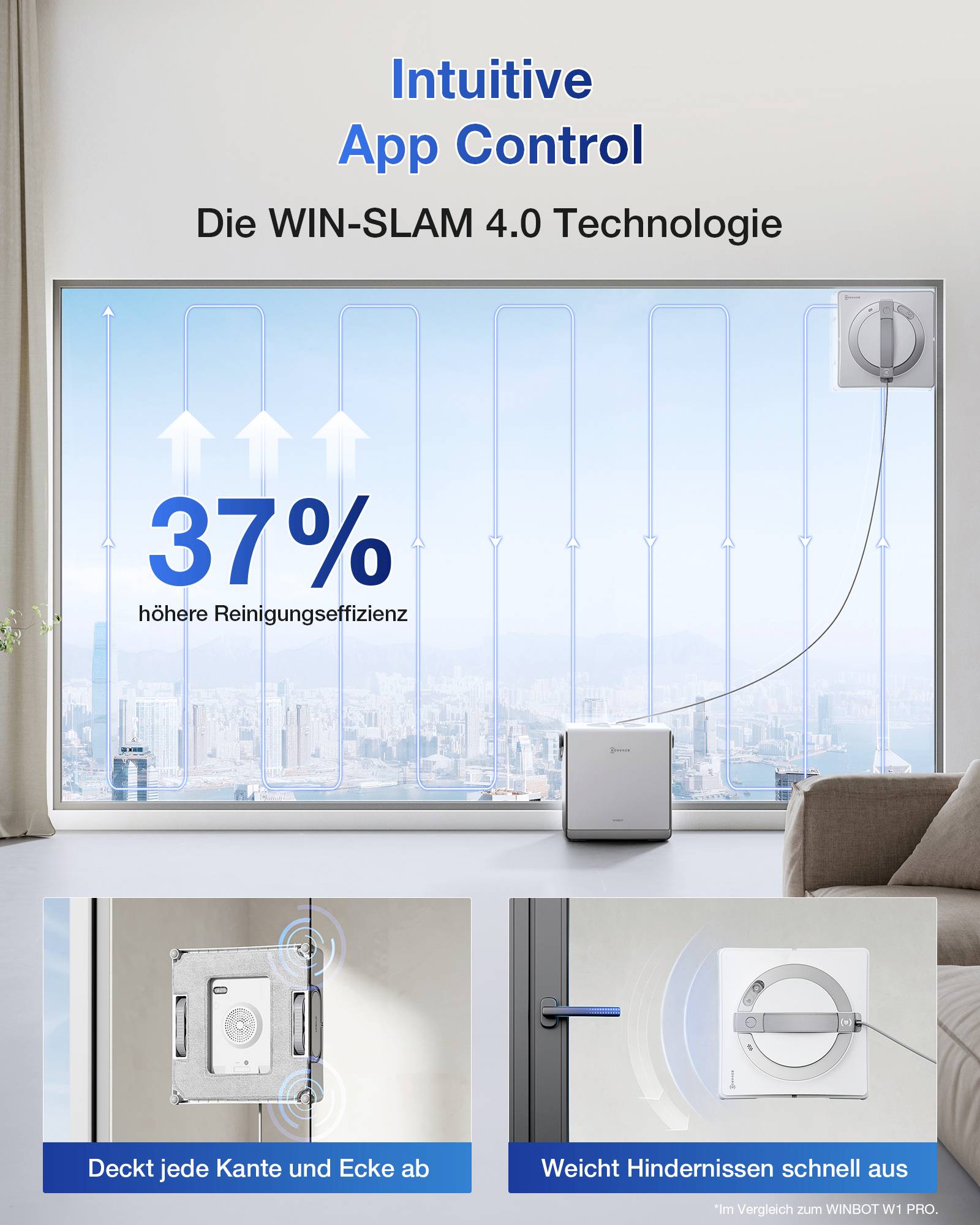 Intuitívne ovládanie aplikácie - robotický vysávač s o 37% vyššou čistiacou efektivitou vďaka technológii WIN-SLAM 4.0
