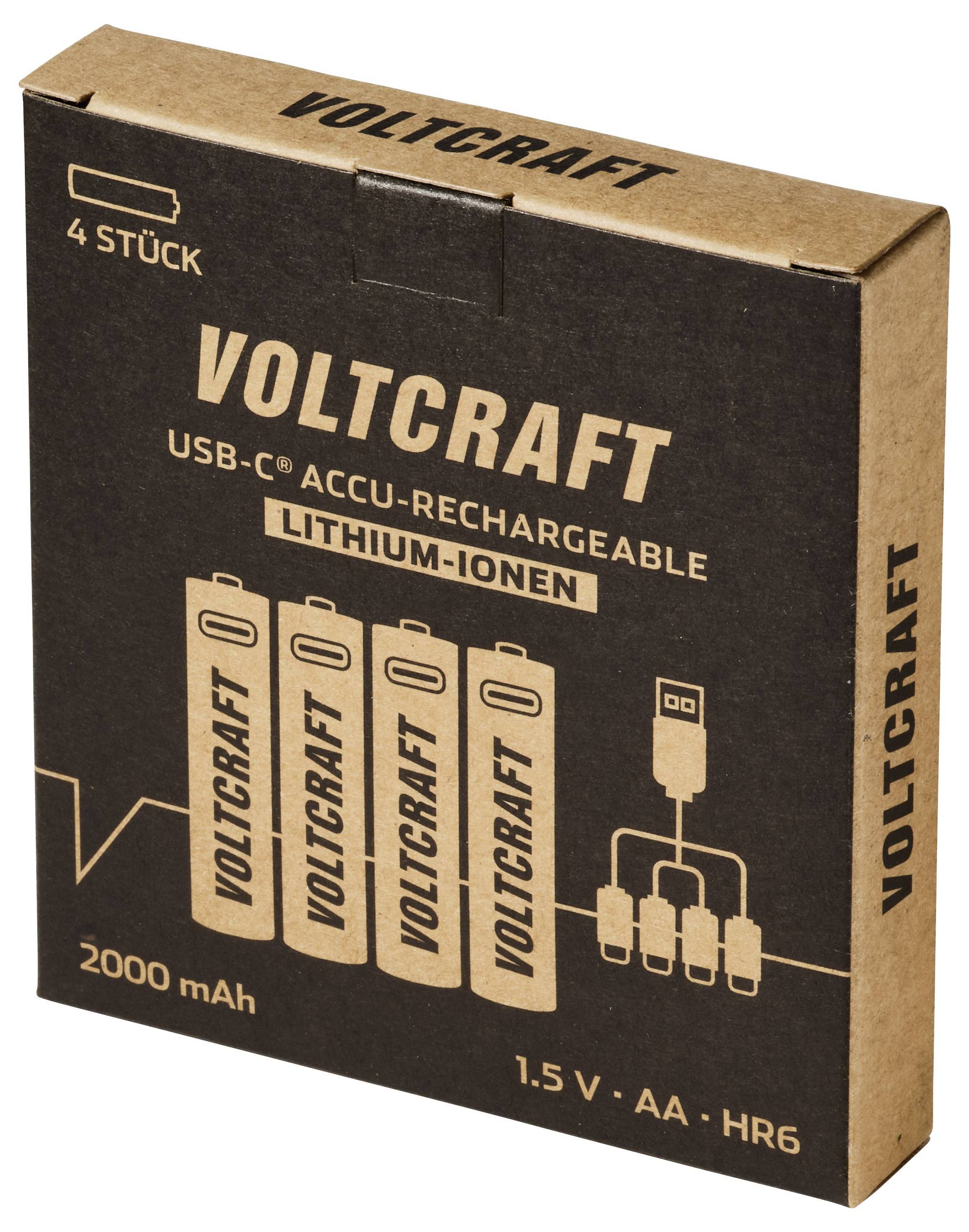 Voltcraft USB nabíjacie lítium-iónové tužkové batérie AA, balenie 4 ks, 2000 mAh, 1,5 V HR6.