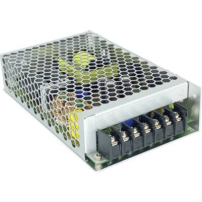 Kovový uzavretý spínací zdroj s hexagonálnou ventilačnou mriežkou a odhaleným terminálom pripojení na jednom konci.