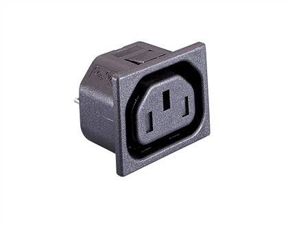 Čierna elektrická zásuvka namontovaná na obdĺžnikovom paneli, určená na pripojenie elektronických zariadení s kompatibilnou zástrčkou.