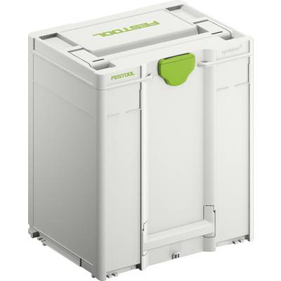 Biely úložný kontajner na náradie Festool so zelenou poistkou, s logom 'Festool' na vrchu.